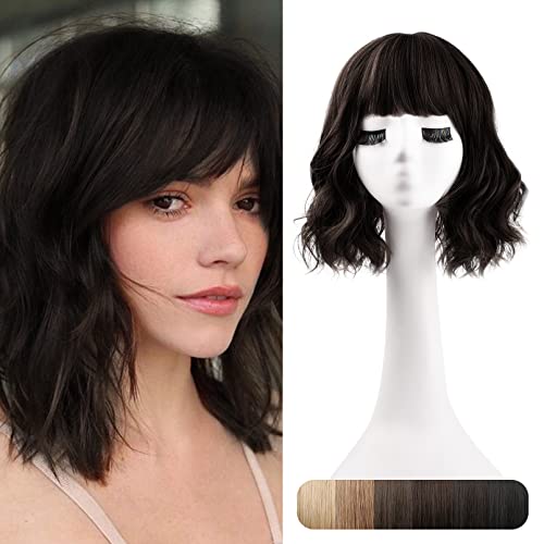 REECHO 12 Inch Synthetic Hair Topper Wiglet for Women - Straight Bangs with 3 Clips | Natural Looking Hair Enhancer & Extensions | Perfect for Thinning Hair, Hair Loss & Daily Styling - Deep Brown