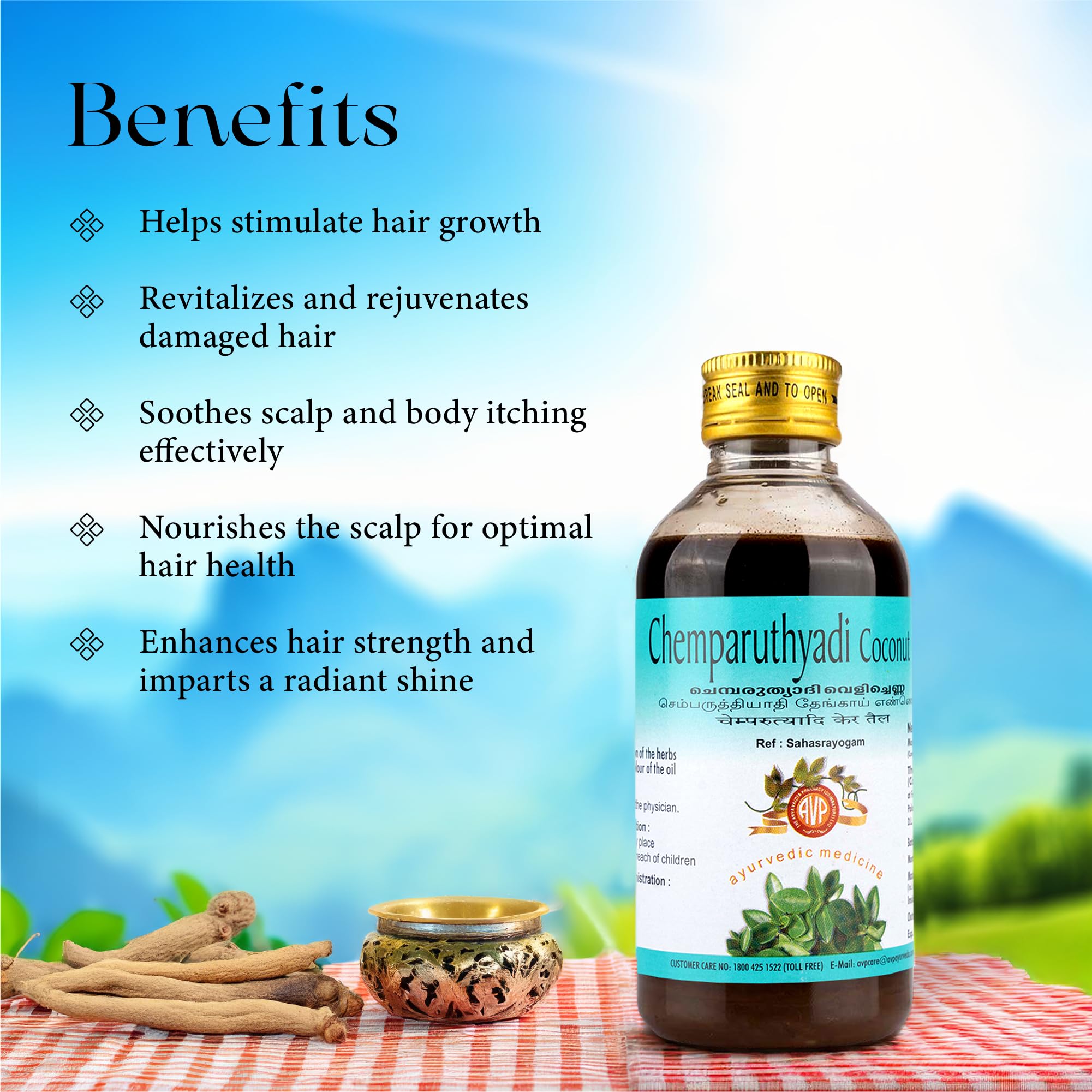 AVP Chemparuthyadi Coconut Hibiscus Hair Oil 200ml - Natural Hair Growth Treatment for Hair Fall, Dandruff & Scalp Itch Relief | Nourishing Ayurvedic Oil for Stronger, Healthier Hair | Perfect for Daily Hair Care & Scalp Massage