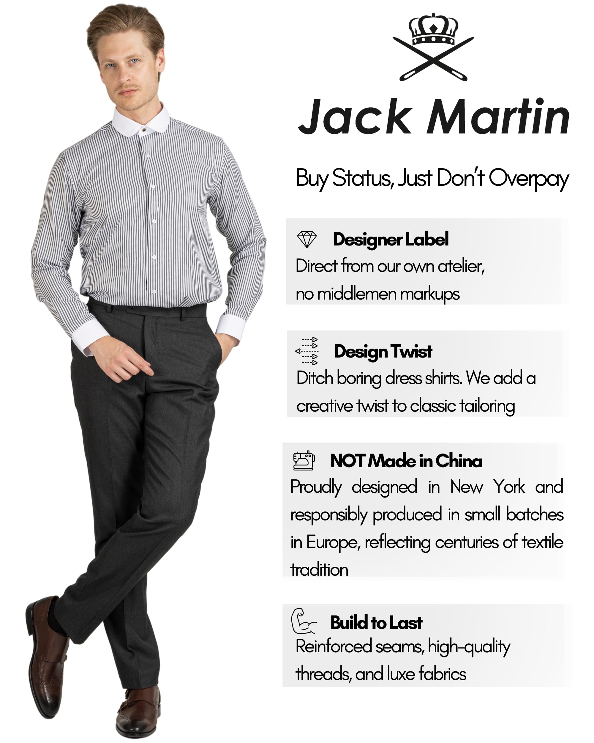 Vintage 1920s Style Men's Club Collar Dress Shirt - Long Sleeve Button Up Formal & Casual Shirts for Business, Wedding, and Retro Fashion Enthusiasts