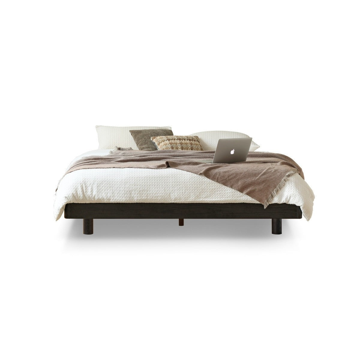 Solid Oak Wood Floating Platform Bed - No Headboard, Black Finish with LED Lights - Perfect for Modern Bedroom & Minimalist Home Decor