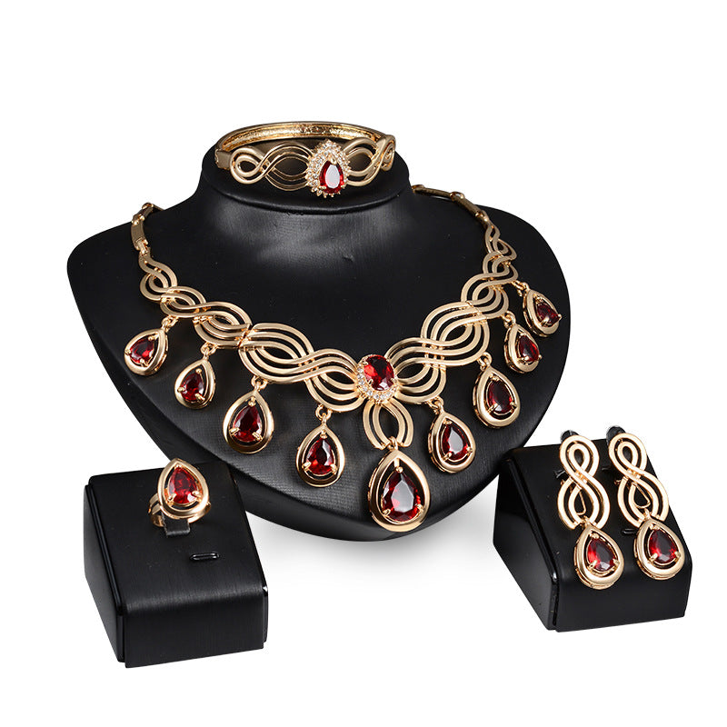 Stylish Alloy Jewelry Set - Fashionable Gemstone Necklace & Earrings for Women | Perfect for Parties, Weddings & Daily Wear
