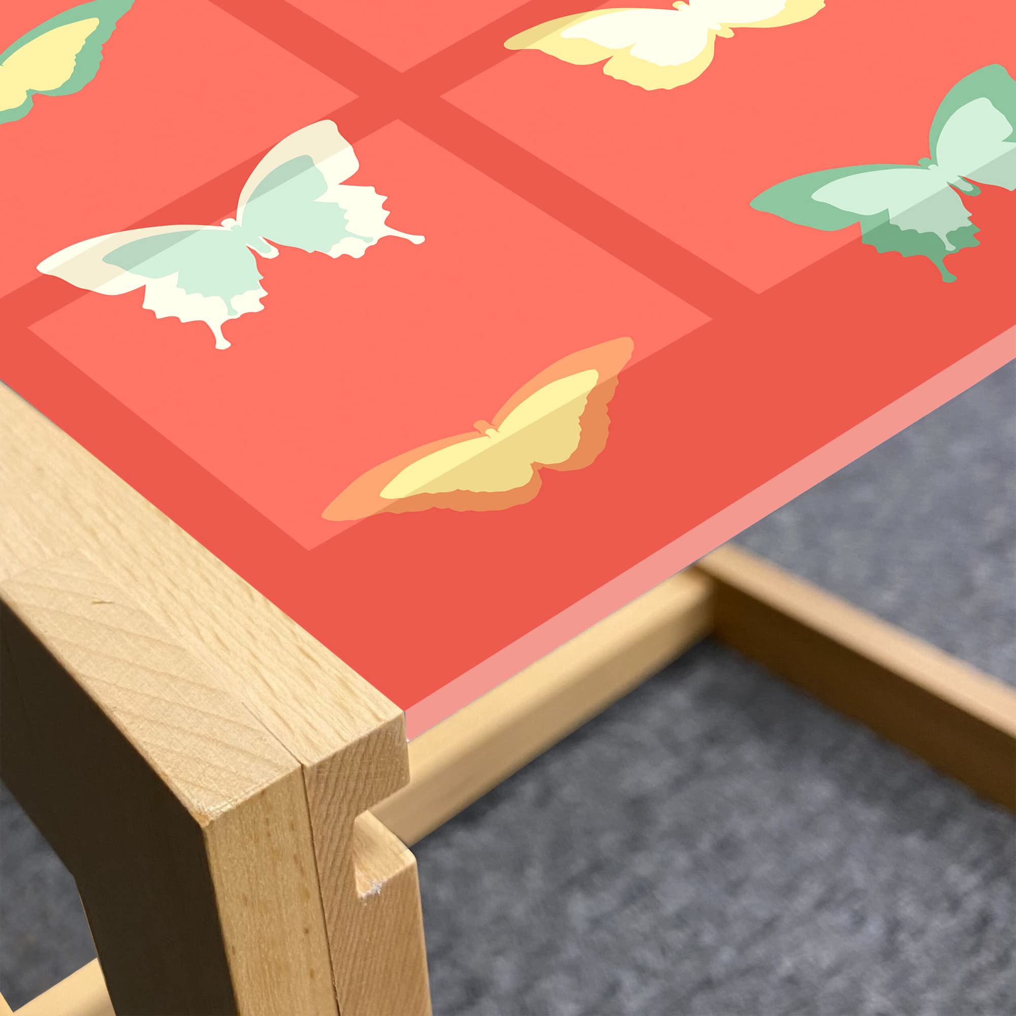 Ambesonne Retro Coffee Table with Dainty Butterflies on Tangerine Background - Acrylic Glass Center Table with Wooden Frame for Office, Dorm, Living Room - Medium Size in Burnt Sienna & Laurel Green - Perfect for Home Decor, Small Spaces & Gift Giving