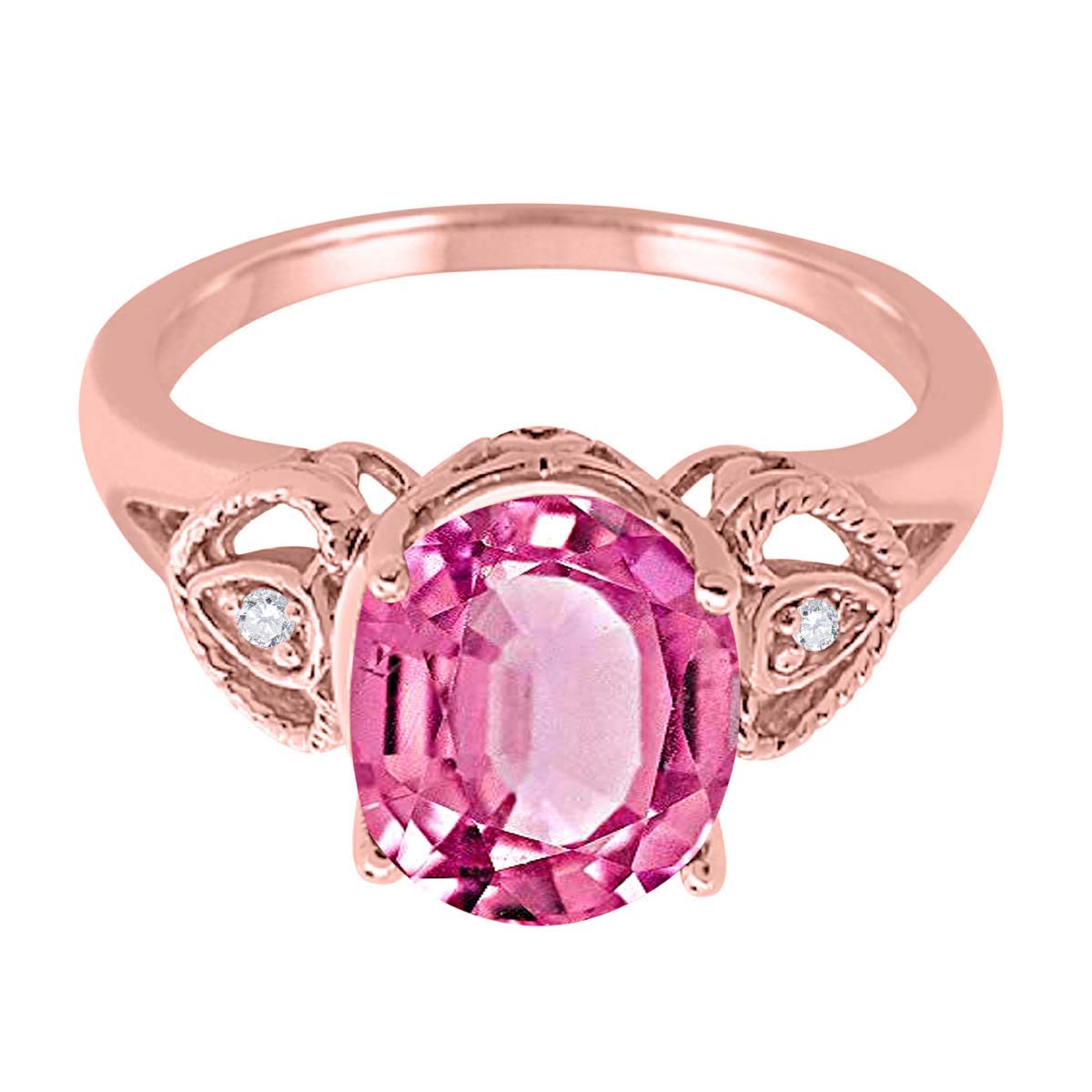 MauliJewels 2.40 Carat Oval Pink Topaz and Diamond Engagement Ring for Women - 10K Rose Gold Prong Setting - Perfect for Valentine's Day, Anniversary & Wedding Gifts