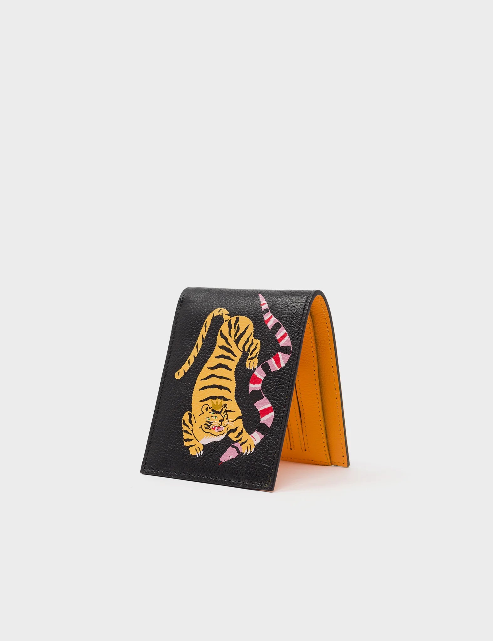 Felicia Black Leather Bifold Wallet for Men & Women - Tiger and Snake Print Design - Stylish RFID Blocking Wallet for Everyday Use, Travel & Business