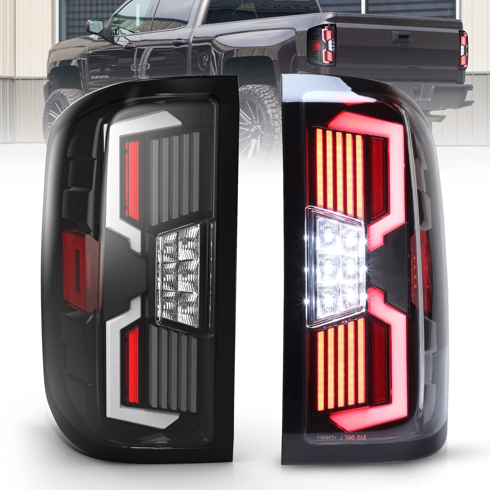 AUTOWIKI LED Taillight Assembly for 2014-2018 Chevy Silverado 1500/2500HD/3500HD - Dynamic LED Turn Signal Lights, Clear Lens Tail Lamps (1 Pair) - Perfect for Night Driving & Enhanced Safety