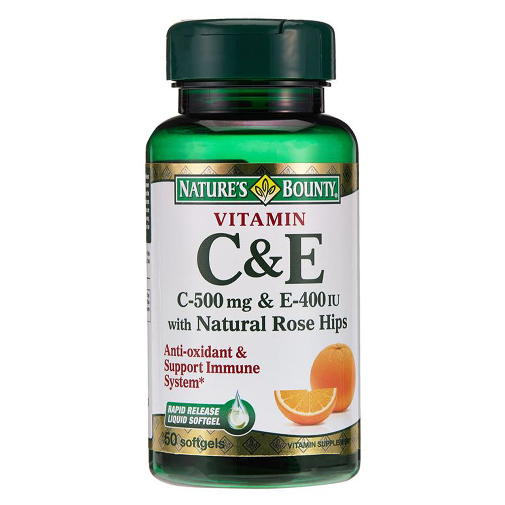 Nature's Bounty Vitamin C & E Softgels with Antioxidant Support - 50 Count for Immune & Skin Health - Daily Supplement for Adults - Perfect for Travel & Active Lifestyle