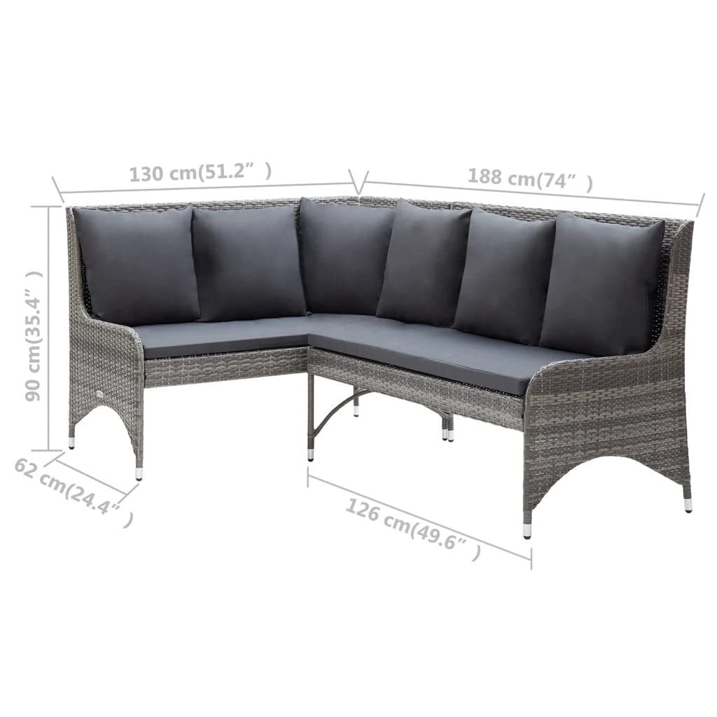 vidaXL 2-Piece Patio Corner Sofa Set with Cushions, Outdoor Garden Furniture for Balcony & Terrace, Left/Right Sectional Sofa in Gray Poly Rattan - Perfect for Backyard Lounging & Outdoor Entertaining