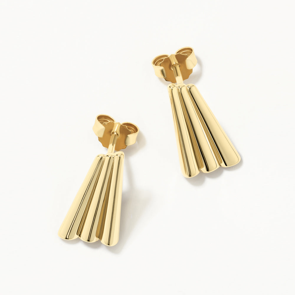 Gold Ribbed Fan Stud Earrings for Women - Elegant & Trendy Jewelry for Everyday Wear, Parties & Special Occasions