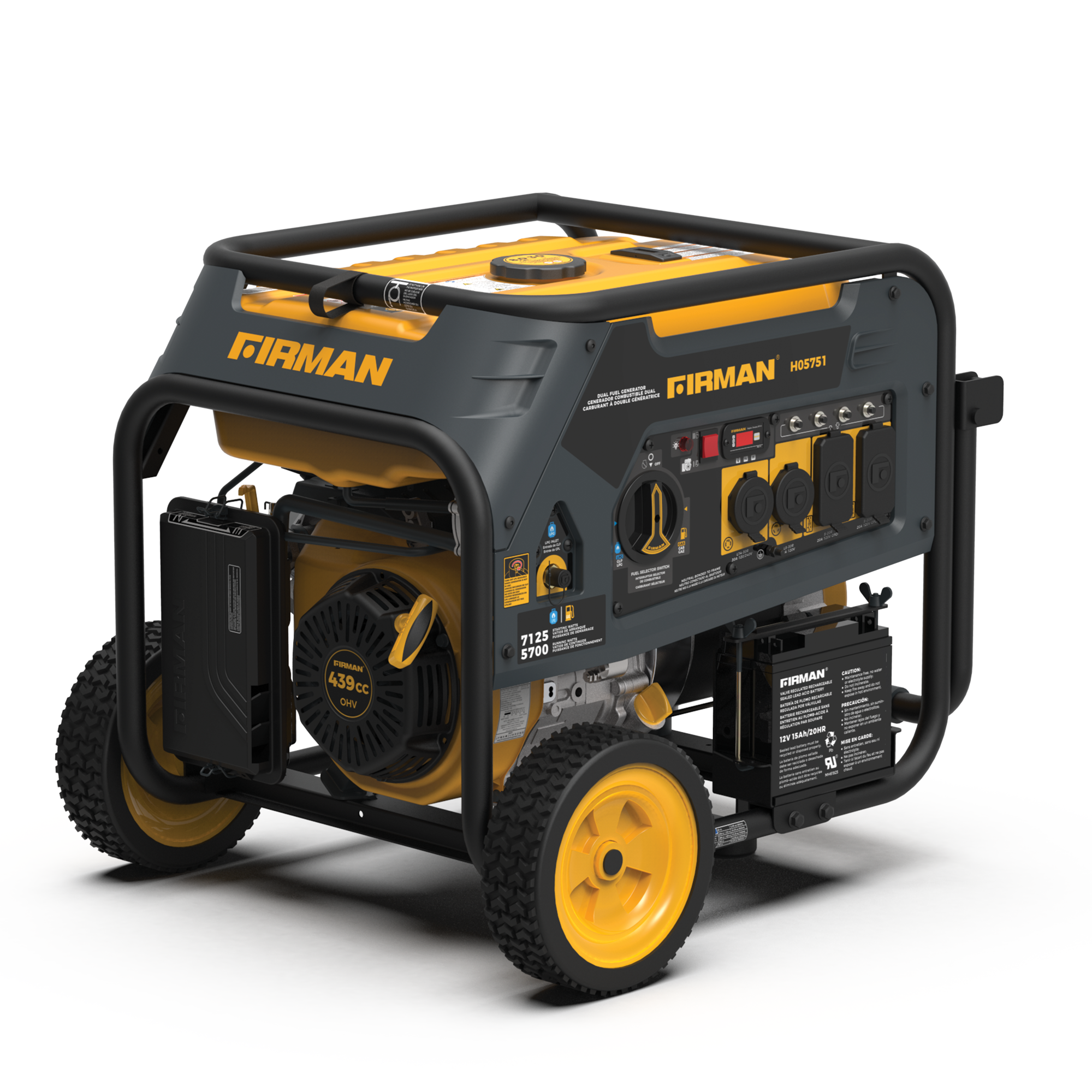Dual Fuel Portable Generator 5700W with Electric Start - 120V/240V Output for Camping, Home Backup & Outdoor Power Needs