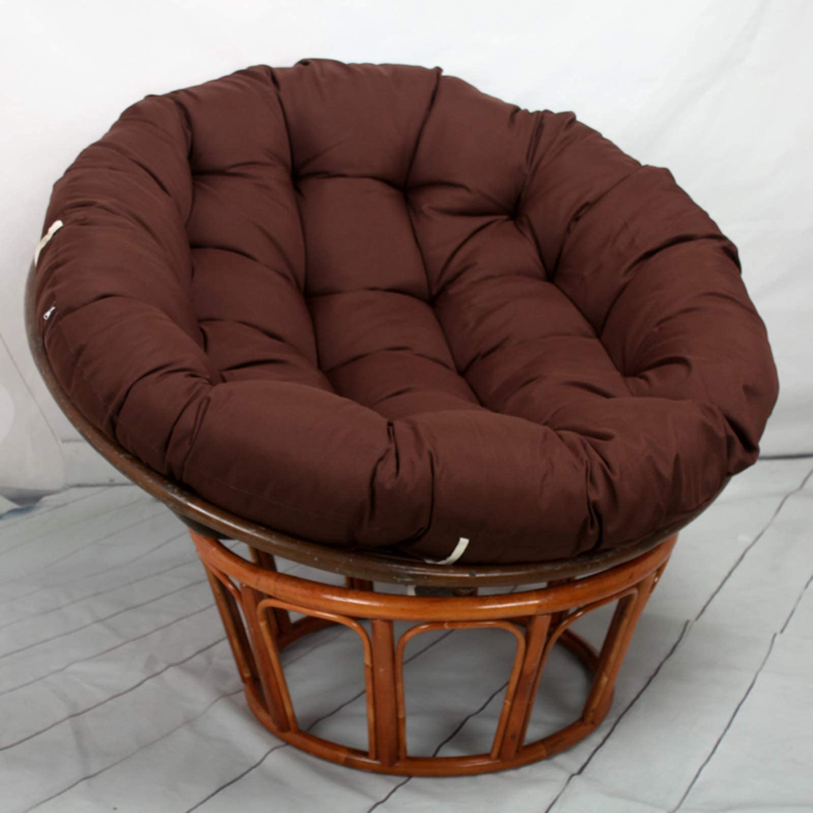 QiuiuQ Large Soft Swing Hanging Basket Chair Cushion - 40x40cm (16x16inch) Round Wicker Papasan Seat Pad for Indoor Outdoor Garden Decor - Thick Comfortable Brown Cushion for Porch, Patio & Backyard Relaxation