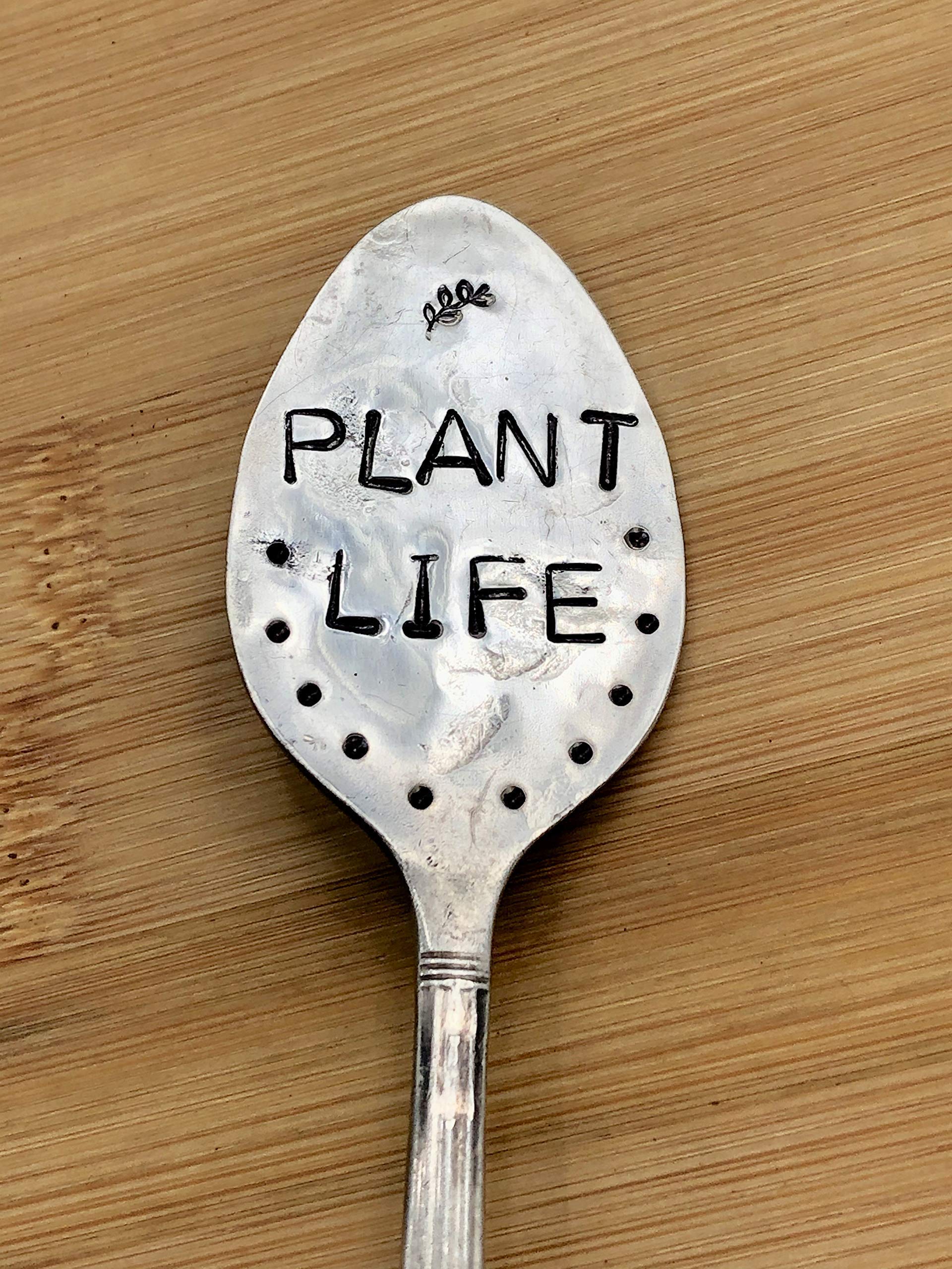 Silver Plated Spoon Garden Marker - Hand Stamped Plant Sign for Flower Pots, Herbs & Indoor Plants | Perfect for Herb Gardens, Succulent Arrangements & Outdoor Plant Labeling