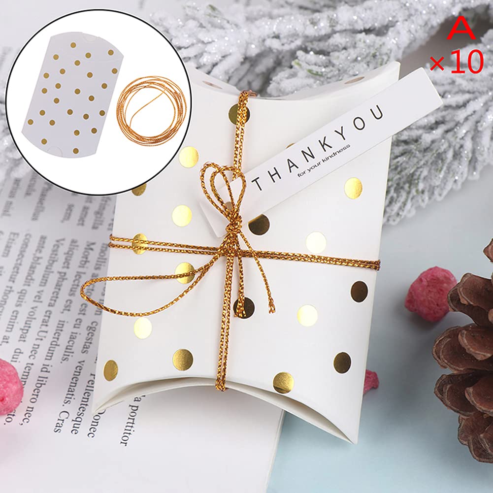 AKOAK 10-Piece Wedding Creative Pillow Box Set - Elegant Candy Gift Boxes for Wedding Favors, Birthday Party, Christmas Gifts (Gold Dotted Design) - Perfect for Bridal Showers, Baby Showers & Holiday Celebrations