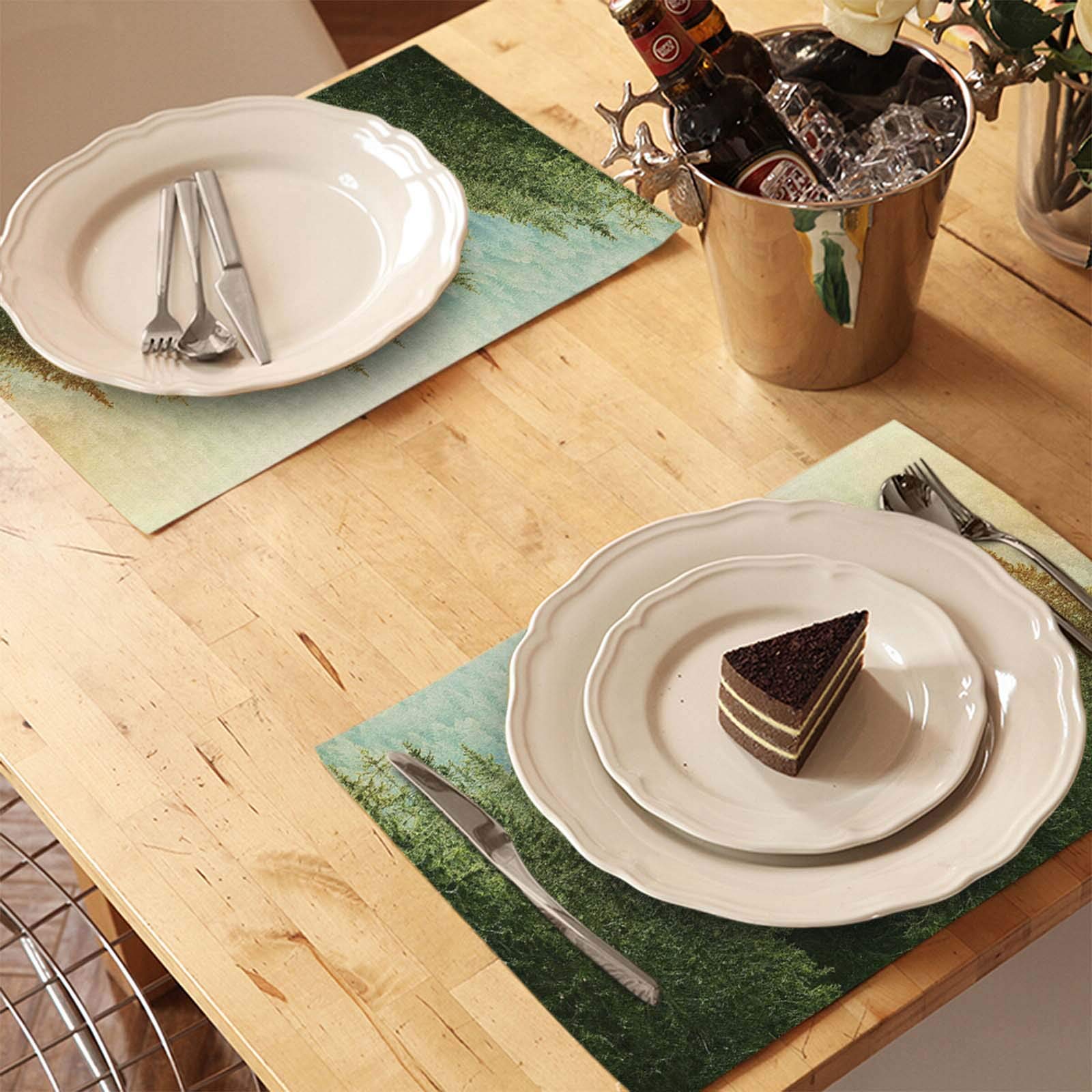 Set of 4 Washable Fir & Pine Tree Placemats - Eco-Friendly Fabric Table Mats for Dining Room Decor, Kitchen, and Holiday Dinner Parties