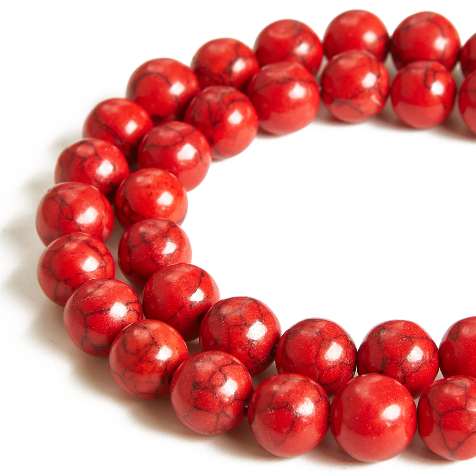 45pcs 8mm Natural Red Turquoise Gemstone Beads - Round Loose Beads for DIY Jewelry Making, Bracelets, Necklaces & Craft Projects (Handmade Gifts & Boho Style Accessories)