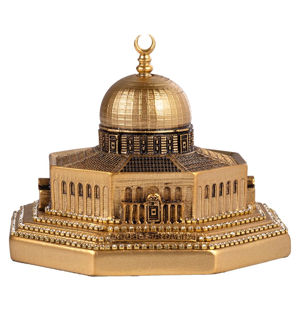 Islamic Table Decor - Al Aqsa Dome of The Rock Replica in Gold - Small Religious Home Decoration for Ramadan, Eid & Muslim Holidays