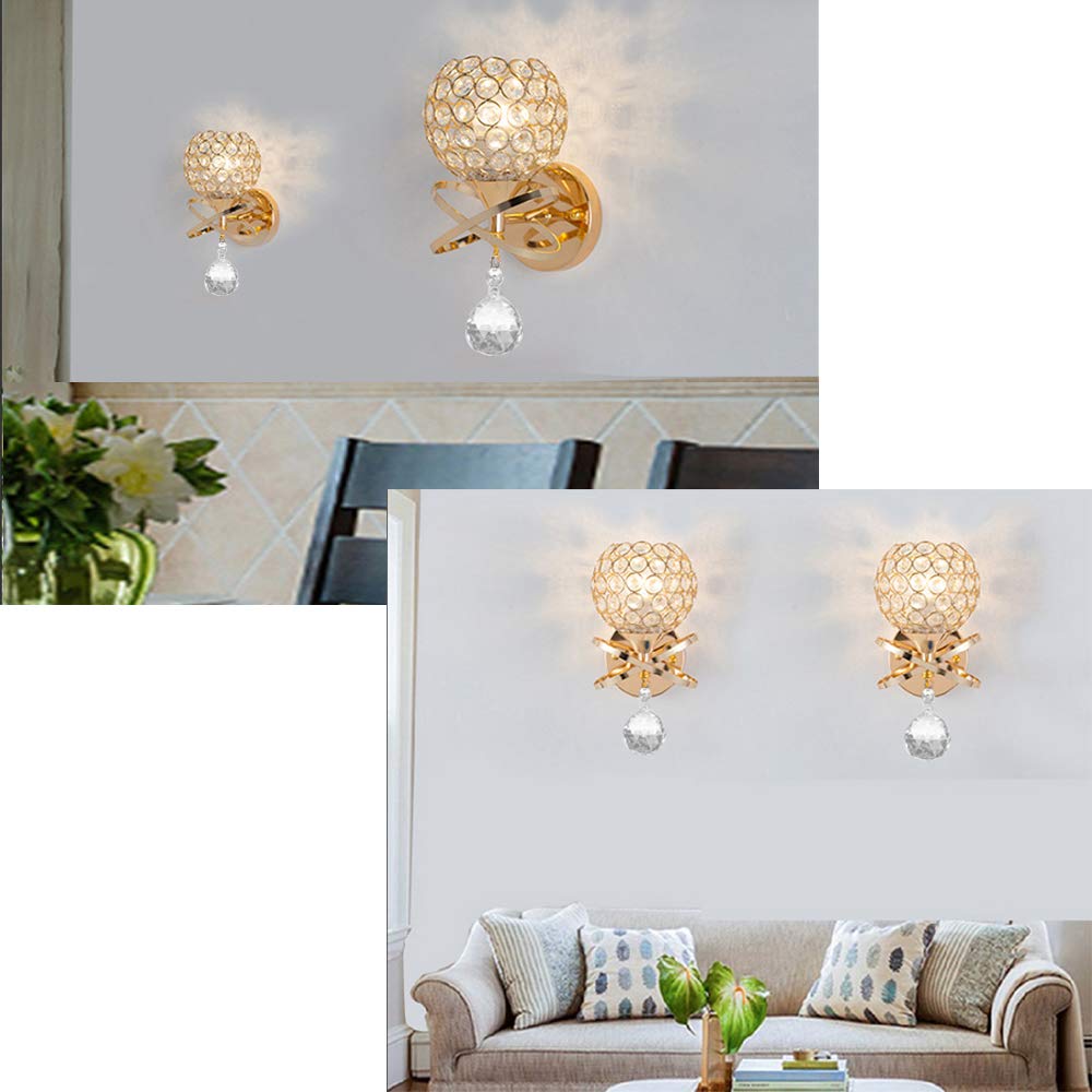 Onerbuy Modern Crystal Wall Sconce Lamp with E27 Socket - Gold Plug-in Wall Mount Lighting Fixture for Bedroom, Porch, Hallway & Entryway | Elegant Mirror Decoration for Home & Hotel