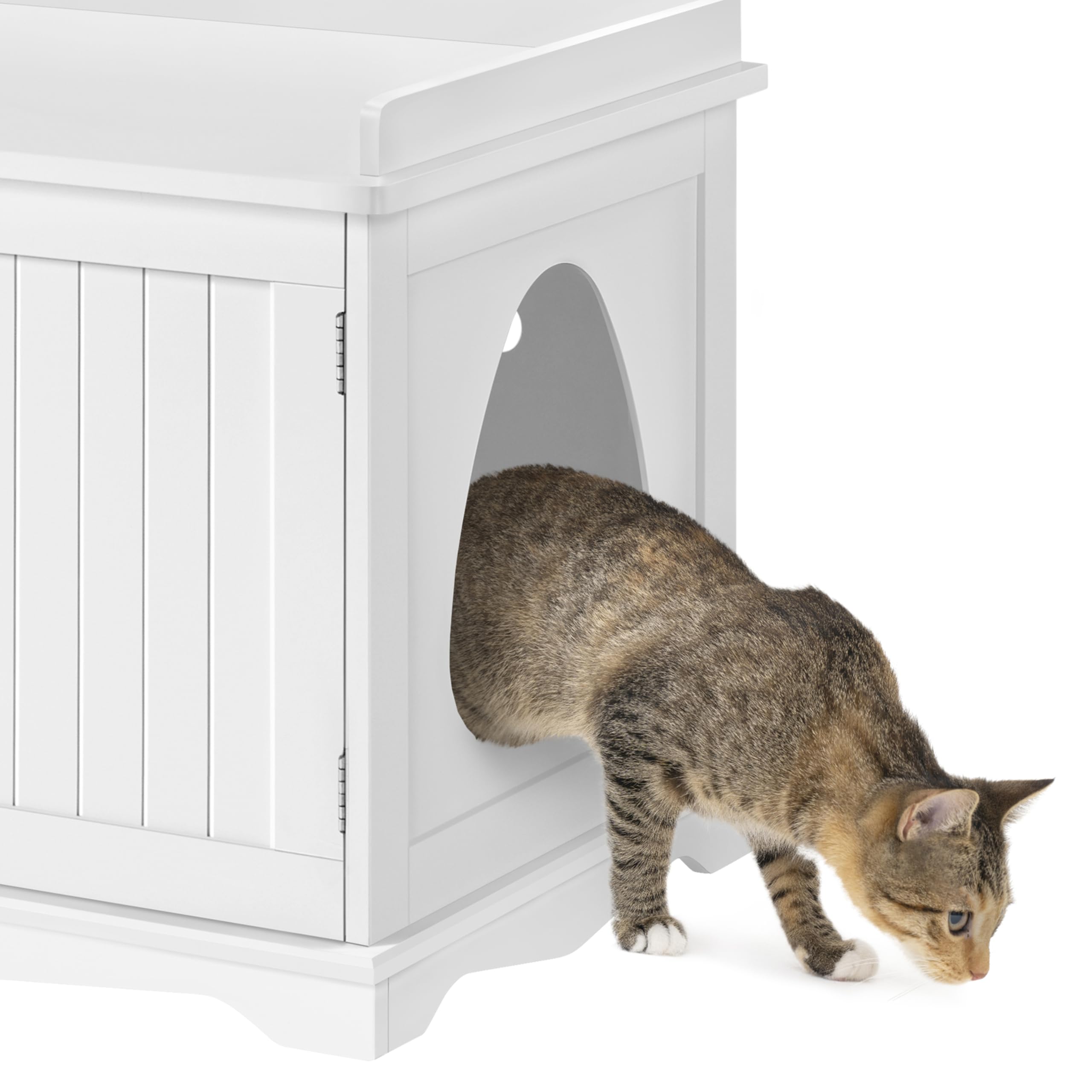 Yaheetech White Cat Litter Box Enclosure Furniture - Hidden Litter Box Cabinet with Storage, Pet Washroom Bench for Large Cats - Perfect for Living Room, Bedroom or Office Decoration