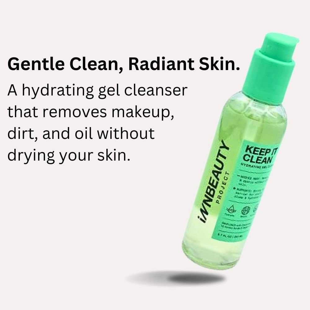 Innbeauty Project Keep It Clean Hydrating Gel Cleanser with 10 Amino Acids, Ceramides & Vegan Collagen | Gentle Face Wash for Dry & Sensitive Skin | 6.7 Fl Oz | Perfect for Morning & Night Skincare Routine