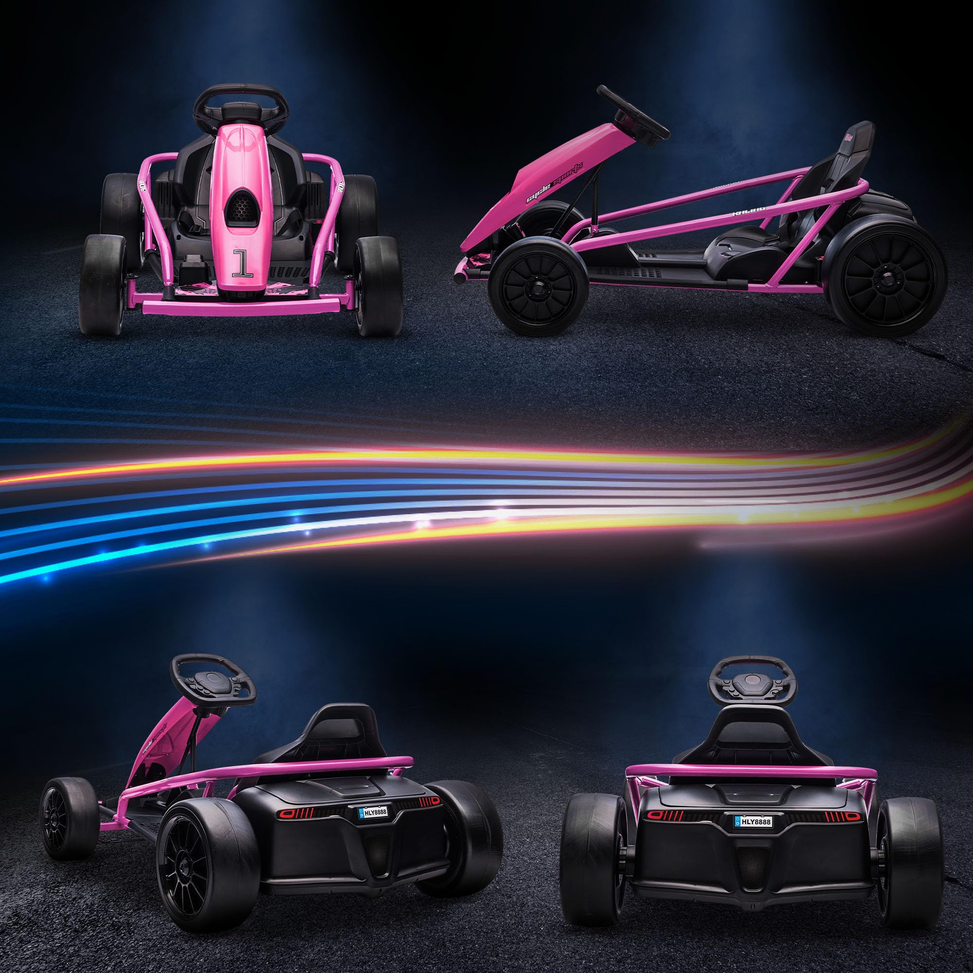 Aosom 24V 8.1 MPH Electric Go Kart for Kids - Battery Powered Drifting Ride-On Toy with Slow Start, Music, Horn & Safety Belt - Outdoor Fun for Ages 8-12 (Pink) | Perfect for Backyard Racing, Birthday Gifts & Outdoor Family Activities