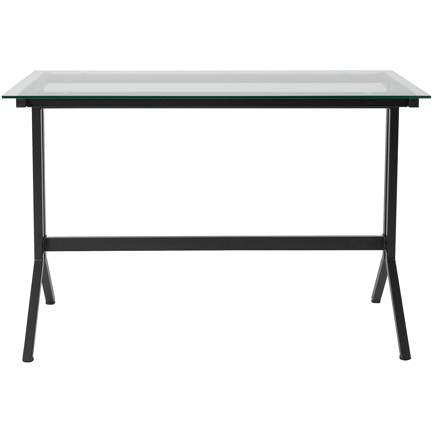 Flash Furniture Highland Collection Glass Computer Desk with Black Metal Frame - Modern Home Office Desk for Work, Study & Gaming - Perfect for Small Spaces & Apartments