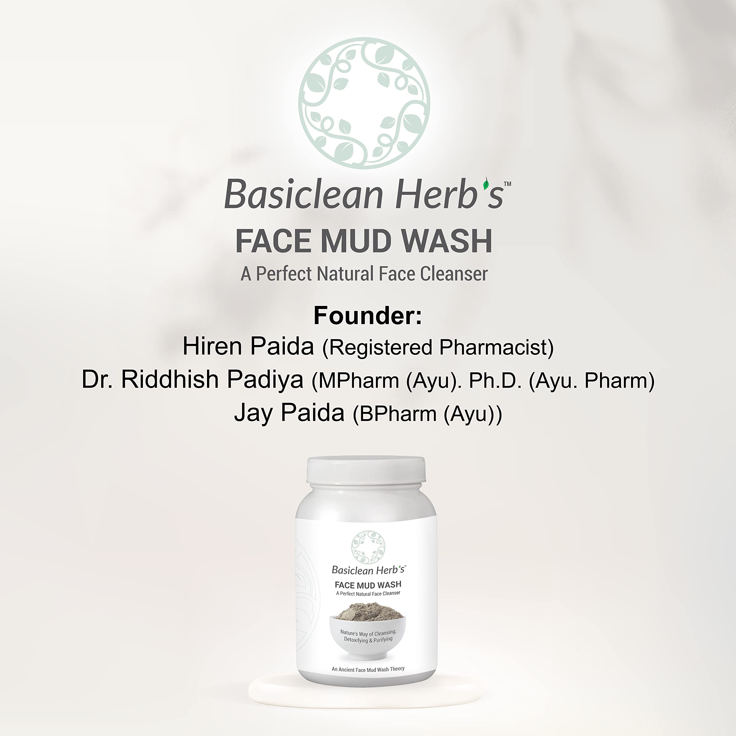 Basiclean Herb's Face Mud Wash - Natural Herbal Face Wash Powder for Bright & Clear Skin | 150g | Deep Cleansing & Exfoliating for Acne, Blackheads & Glowing Complexion | Perfect for Daily Skincare Routine & Spa Treatments