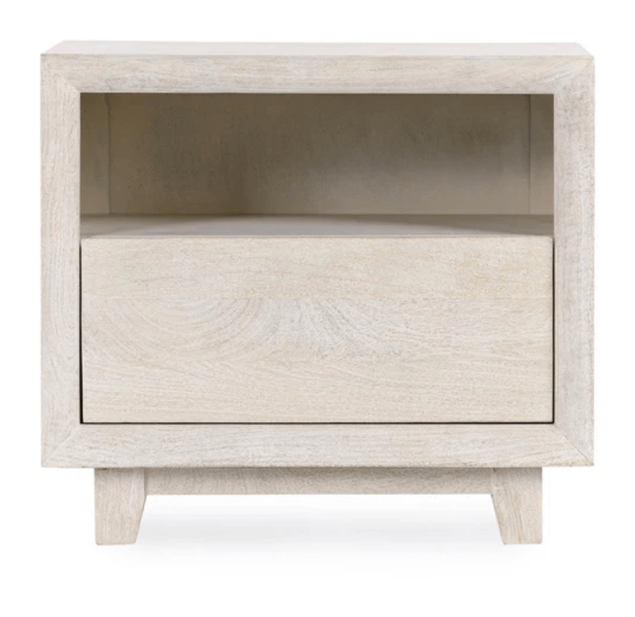 Seaside Whitewash Bedside Chest with 1 Drawer - Stylish Nightstand for Bedroom, Living Room, or Guest Room - Perfect for Storage & Decor