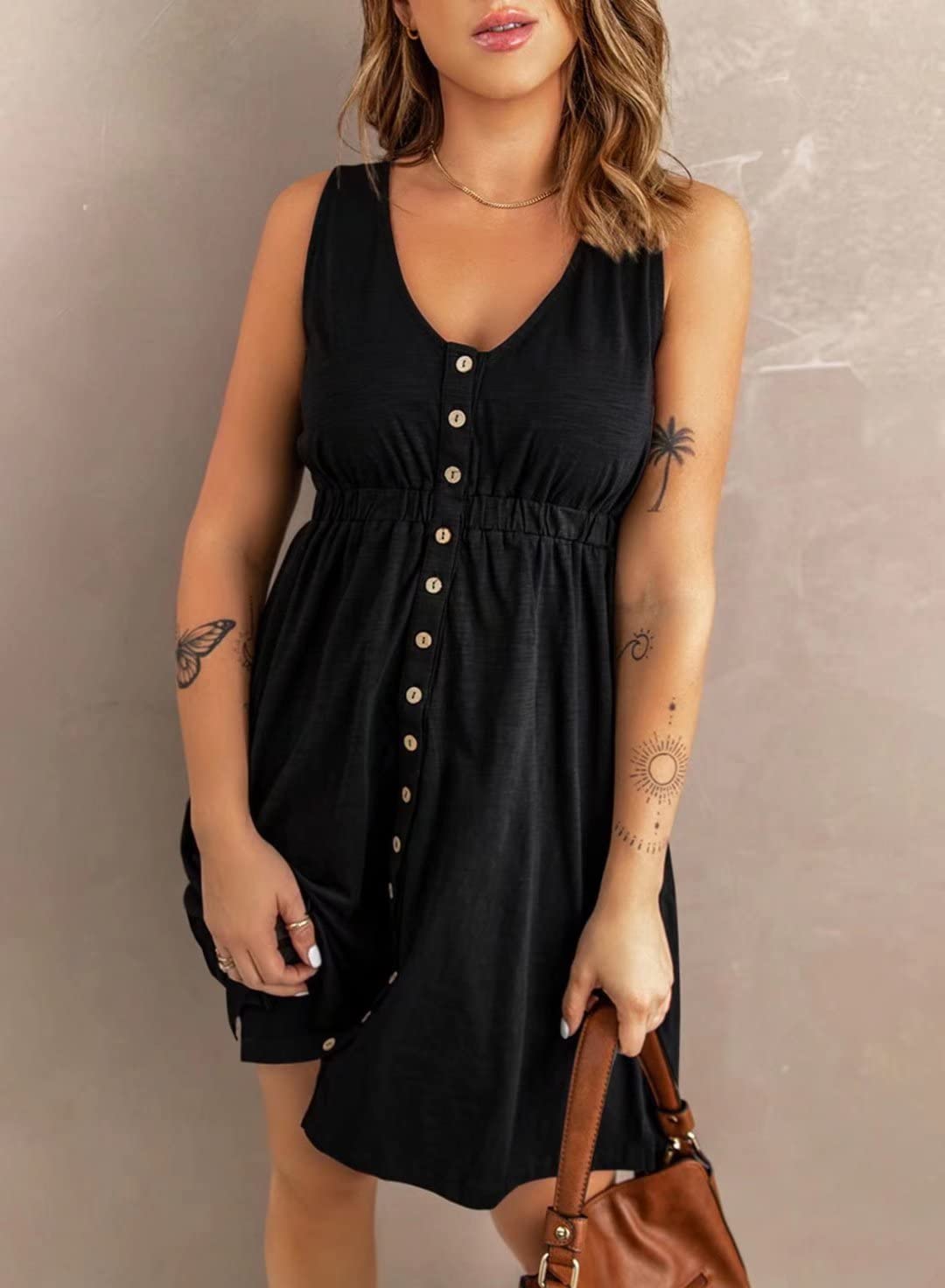 FEKOAFE Women's Summer V-Neck Ruffle Short Sleeve Casual Dress - Solid Color Flowy Dress for Beach, Party & Everyday Wear 2023