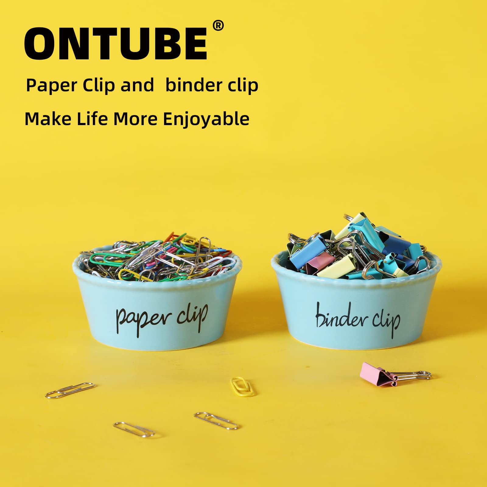 ONTUBE Ceramic Paper Clip Holder and Binder Clip Organizer Set - Turquoise Office Desk Accessory for Paper Clips, Binder Clips, and Small Office Supplies | Perfect for Home Office, School Desk, and Workspace Organization