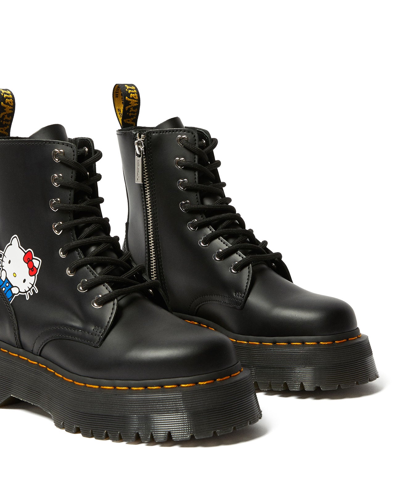Dr. Martens Jadon Hello Kitty Black Polished Smooth Platform Boots for Women - Cute Punk Style Ankle Booties for Casual Outfits & Streetwear Fashion