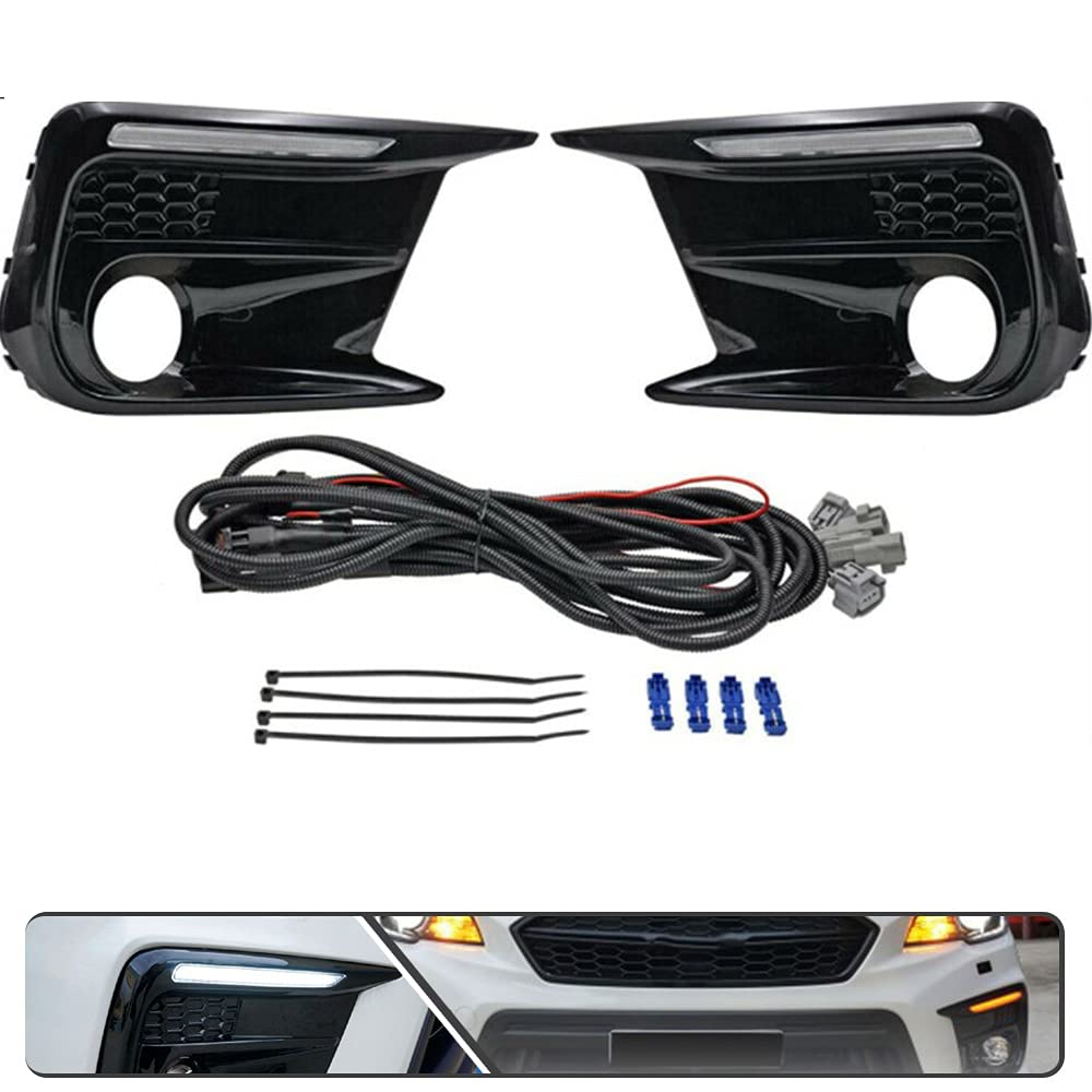 2Pcs White/Amber LED Daytime Running Lights (DRL) with Dynamic Sequential Turn Signals for Subaru WRX 2018-2020 - Fog Lamp Bezels Replacement | Enhance Visibility & Style for Day & Night Driving