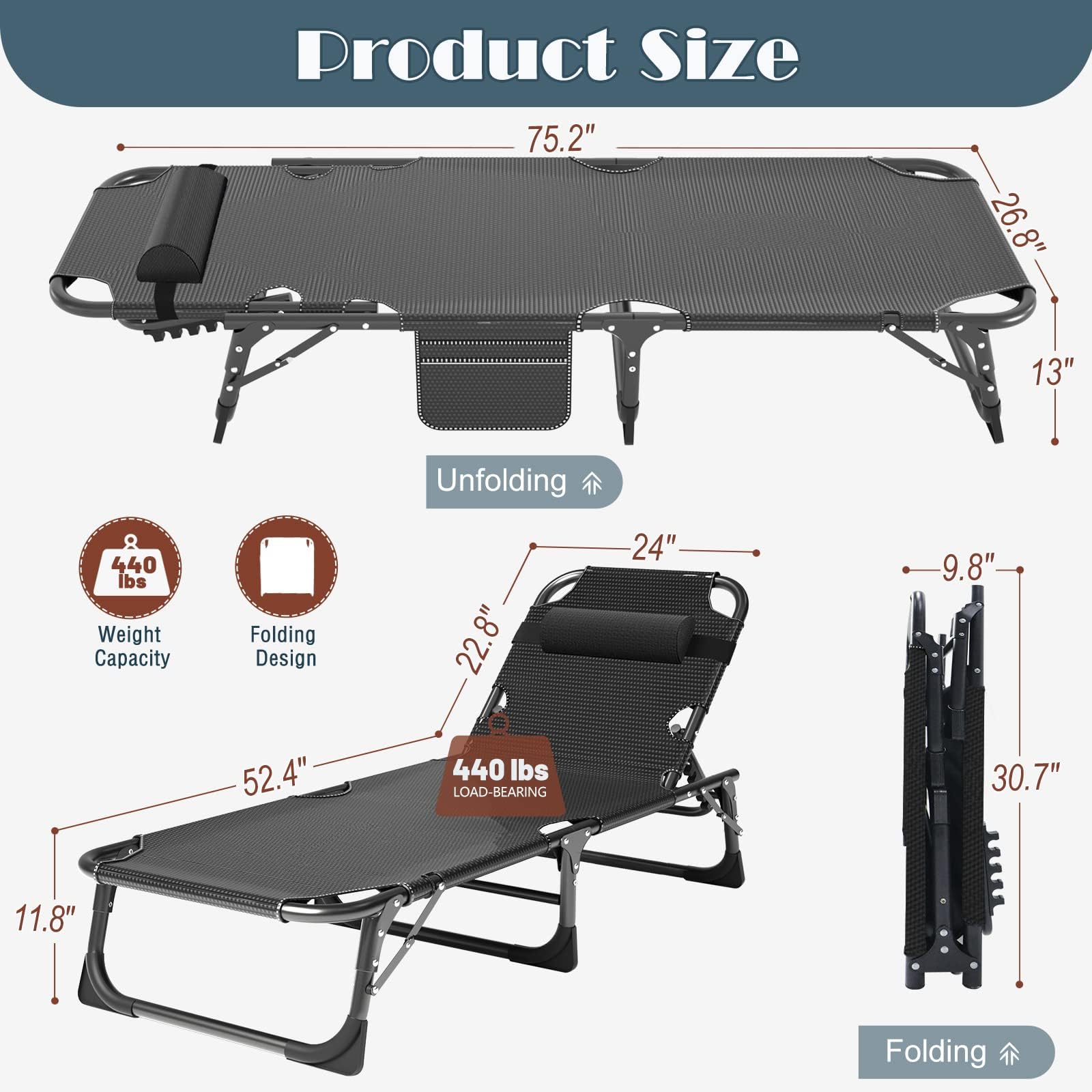 Slsy Foldable Bed with Mattress - Cot Size Folding Guest Bed for Adults, Portable Hideaway Bed with Adjustable Positions - Perfect for Home, Office, Camping & Travel Use