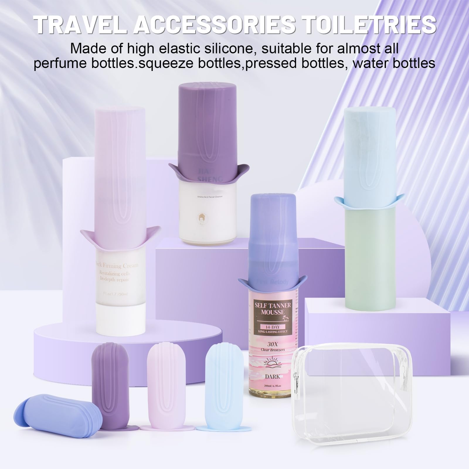 Leakproof Travel Bottle Covers with Elastic Lids - Secure Cosmetic Containers for Toiletries | Prevent Leakage in Luggage | Perfect Travel Accessories for Vacation, Business Trips & Camping Essentials