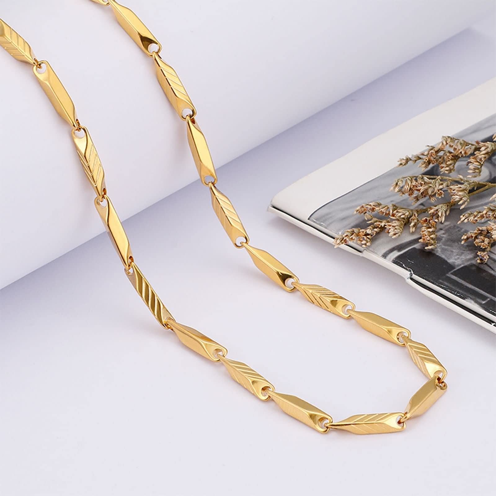 4mm 24 Inch Stainless Steel Gothic Bar Chain Necklace for Men - Gold Plated Gothic Jewelry for Punk, Rock & Alternative Fashion
