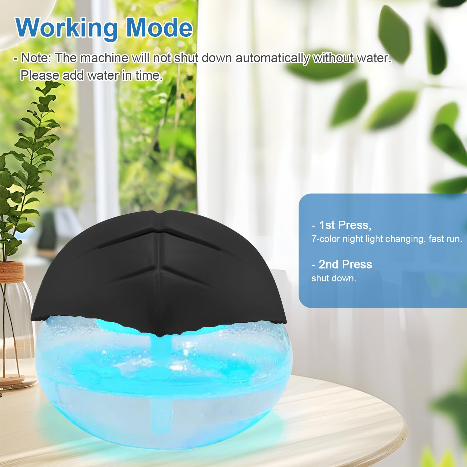 Water-Based Air Purifier & Freshener with 7-Color LED Lights - Odor Eliminator for Home, Office, Bedroom - Black | Improves Air Quality & Creates Relaxing Atmosphere