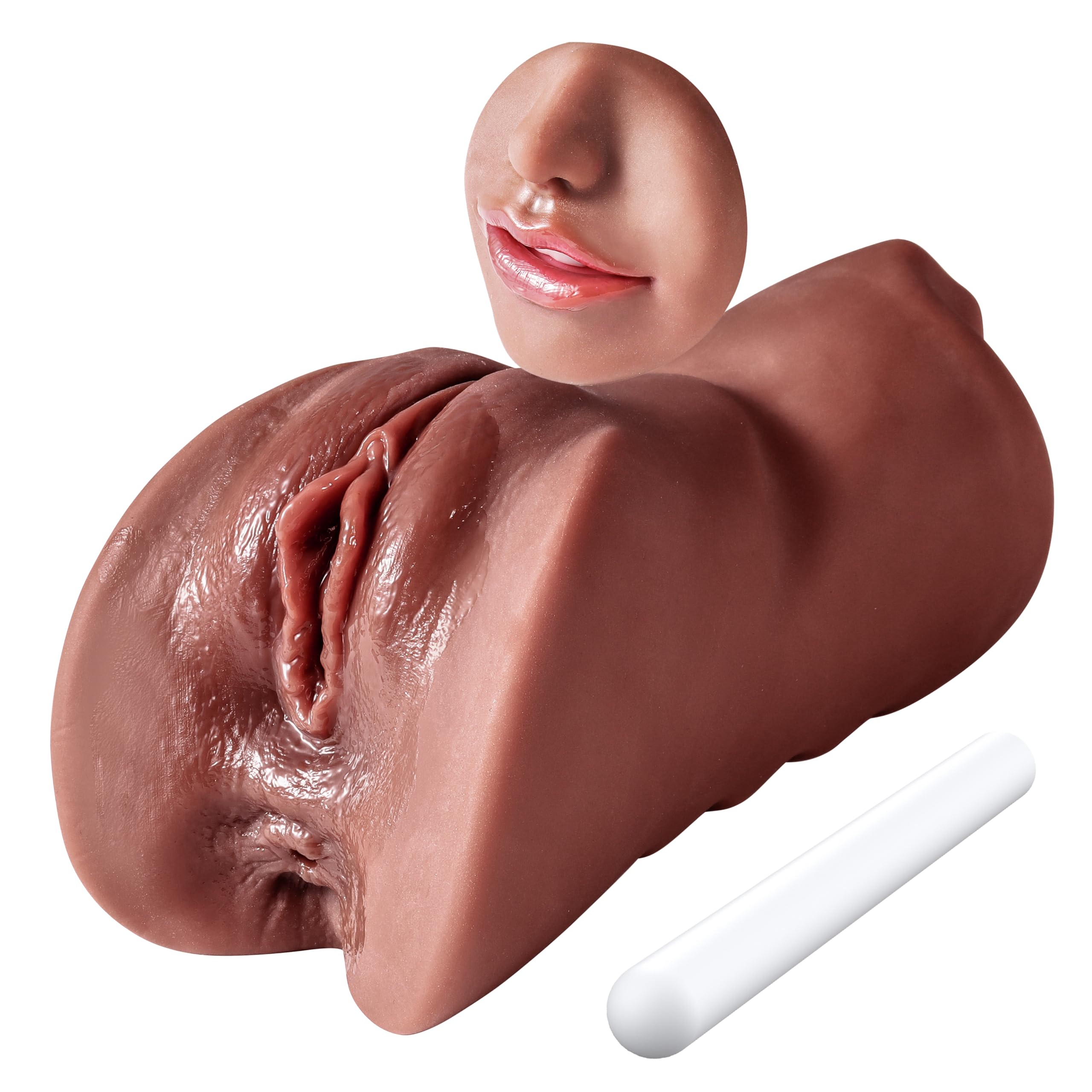 3 in 1 Realistic Male Masturbator - Double Ended Pocket Pussy & Drying Stick with Mouth Tongue & Tight Anus Textures - Black Male Sex Toy for Solo Pleasure & Discreet Storage | Perfect for Travel, Home Use & Stress Relief