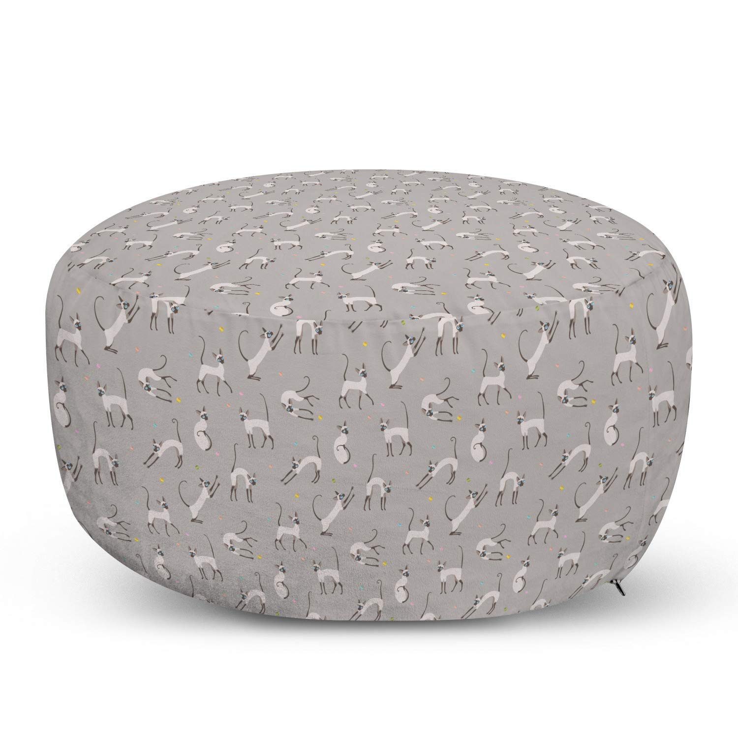 Ambesonne Grey Ottoman Pouf with Siamese Cat Wall Design - Soft Decorative Foot Rest with Removable Cover for Living Room & Bedroom - Perfect for Relaxing, Reading & Adding Stylish Pet-Themed Decor
