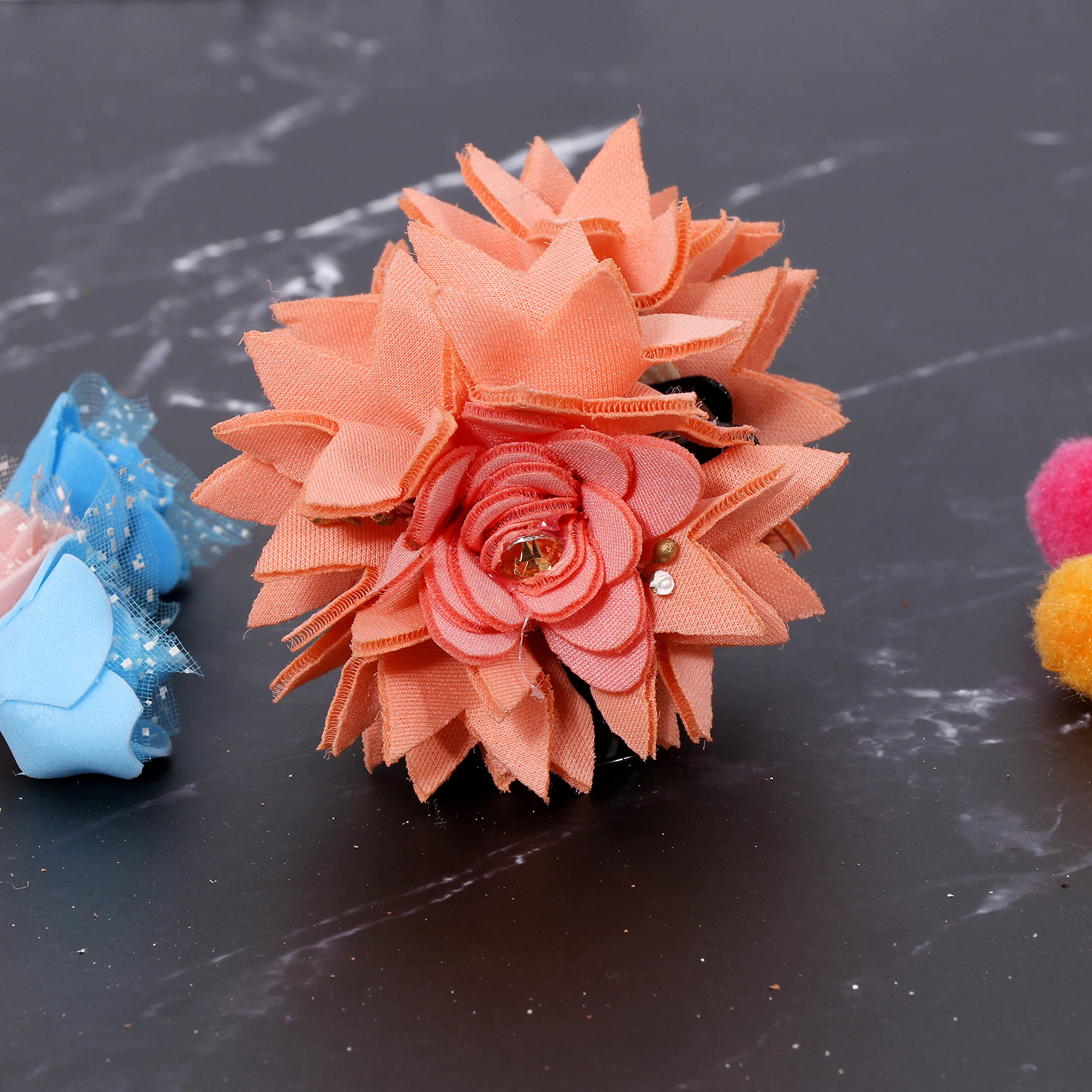 Honbon Peach Color Fabric Flower Hair Clutch with Golden Stone - Women's Fashion Hair Clip for Girls & Women - Elegant Hair Accessories for Parties, Weddings & Daily Styling (Pack of 1)