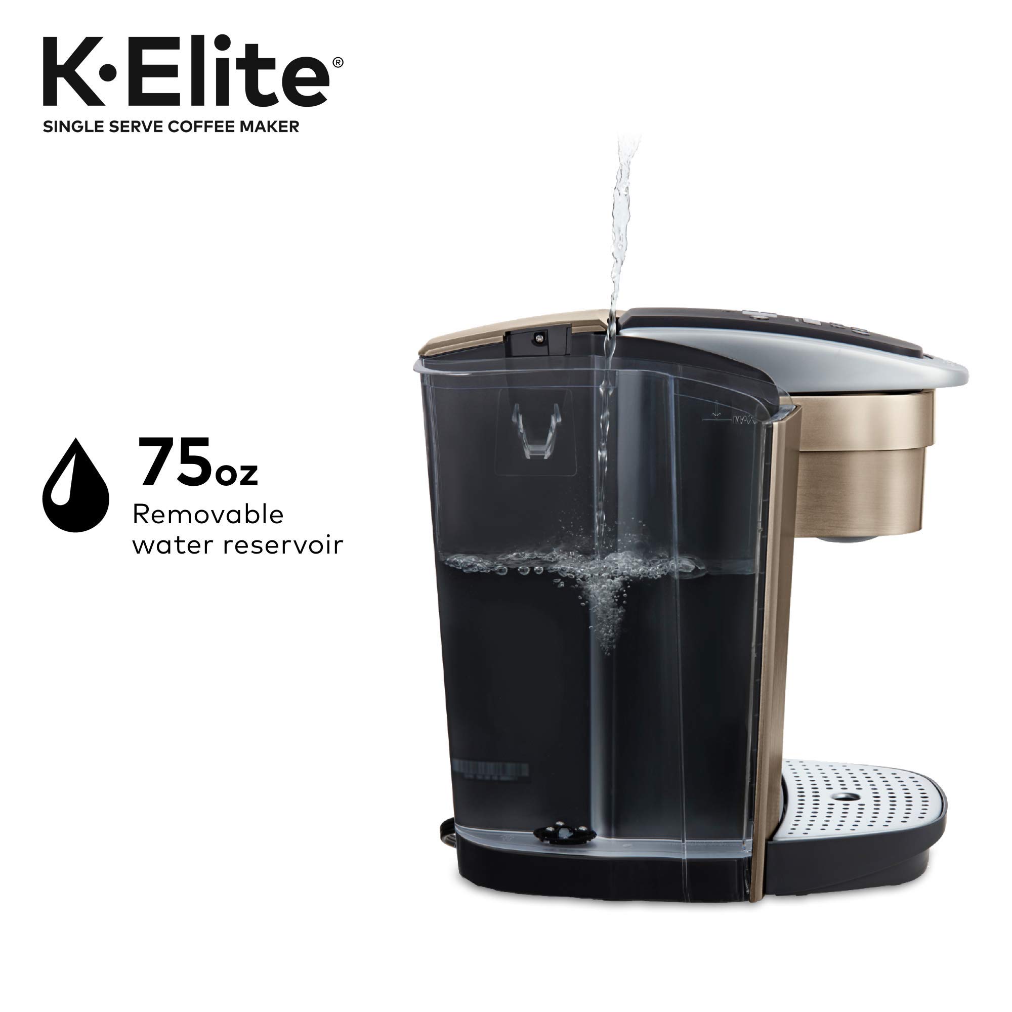 Keurig K-Elite Single Serve Coffee Maker with K-Cup Pod Brewer - Brushed Gold | Includes 3-Month Maintenance Kit (Descaling Solution, Water Filters & Rinse Pods) | Perfect for Home, Office & Small Spaces | Fast Brewing & Compact Design