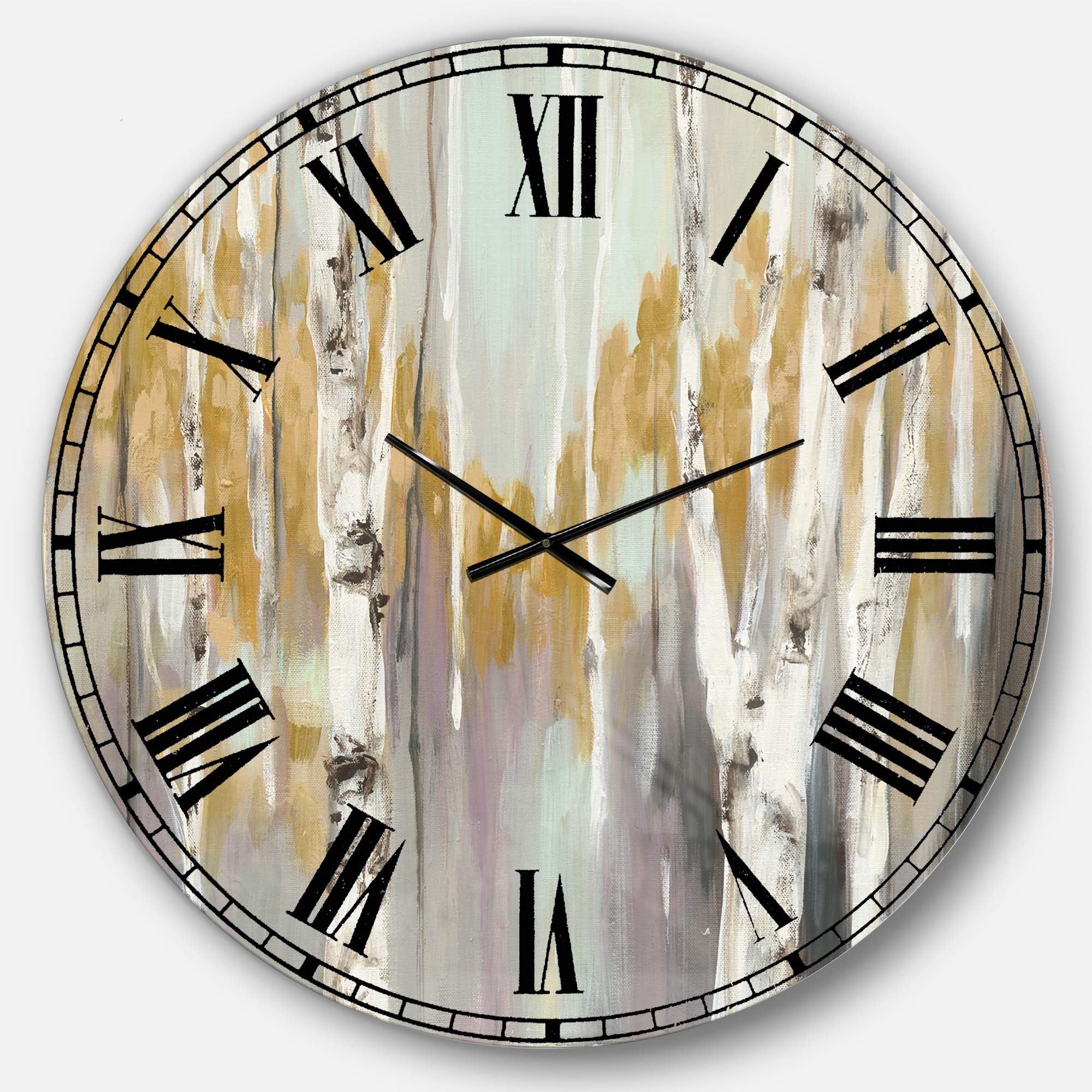 Designart Silver & Yellow Birch Forest II Round Metal Wall Clock - Farmhouse Wall Art Decor for Living Room, Bedroom, Office | Rustic Home Decor Gift Idea