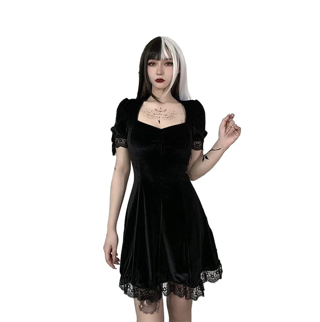 Gothic Punk Dress for Women - High Waist Tight Fit A-Line Mini Dress with Folds | Sexy Alternative Fashion for Concerts, Parties & Night Out