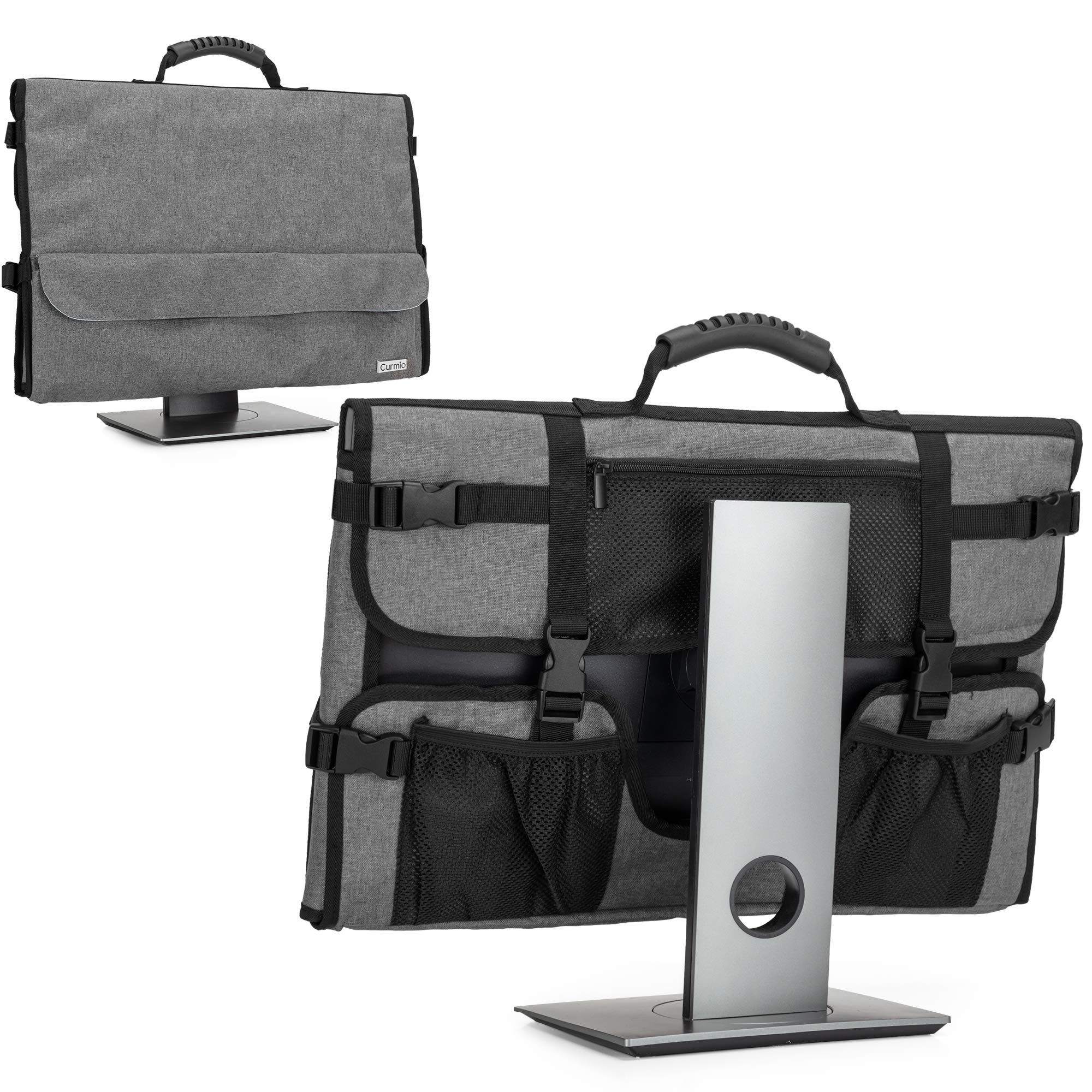 CURMIO 24 Inch Universal Monitor Carrying Case - Protective Laptop Bag with Rubber Handle & Storage Pockets for 24