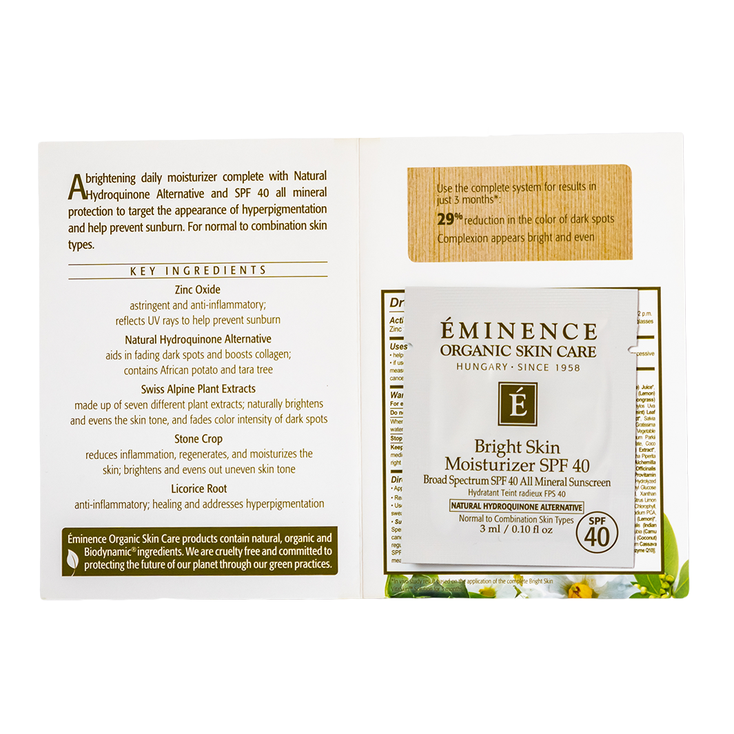 Eminence Organics Bright Skin Moisturizer SPF 40 - Natural Face Moisturizer with Sun Protection for Glowing Skin | Daily Hydration & Anti-Aging Care for Women & Men