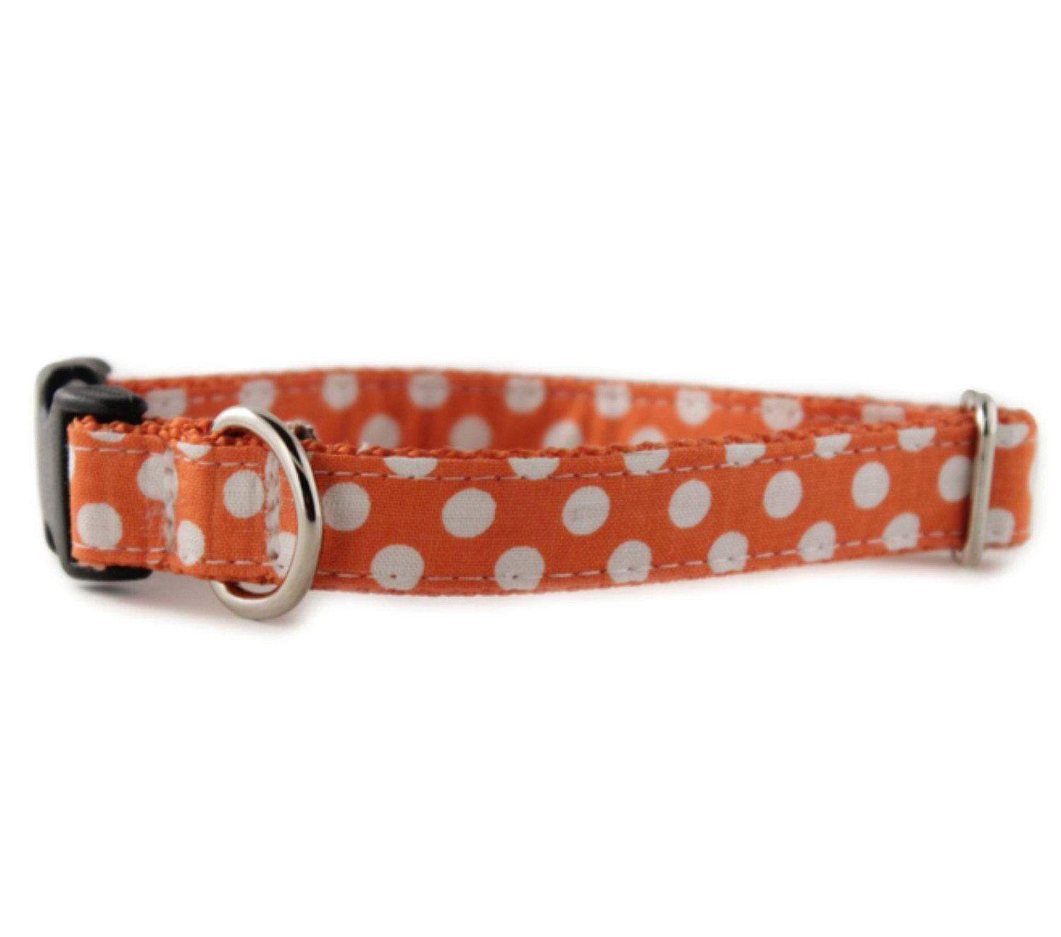 Orange Polka Dot Dog Collar - Reflective Adjustable Pet Collar with White Dots for Small Medium Large Dogs - Perfect for Walks, Training & Night Safety