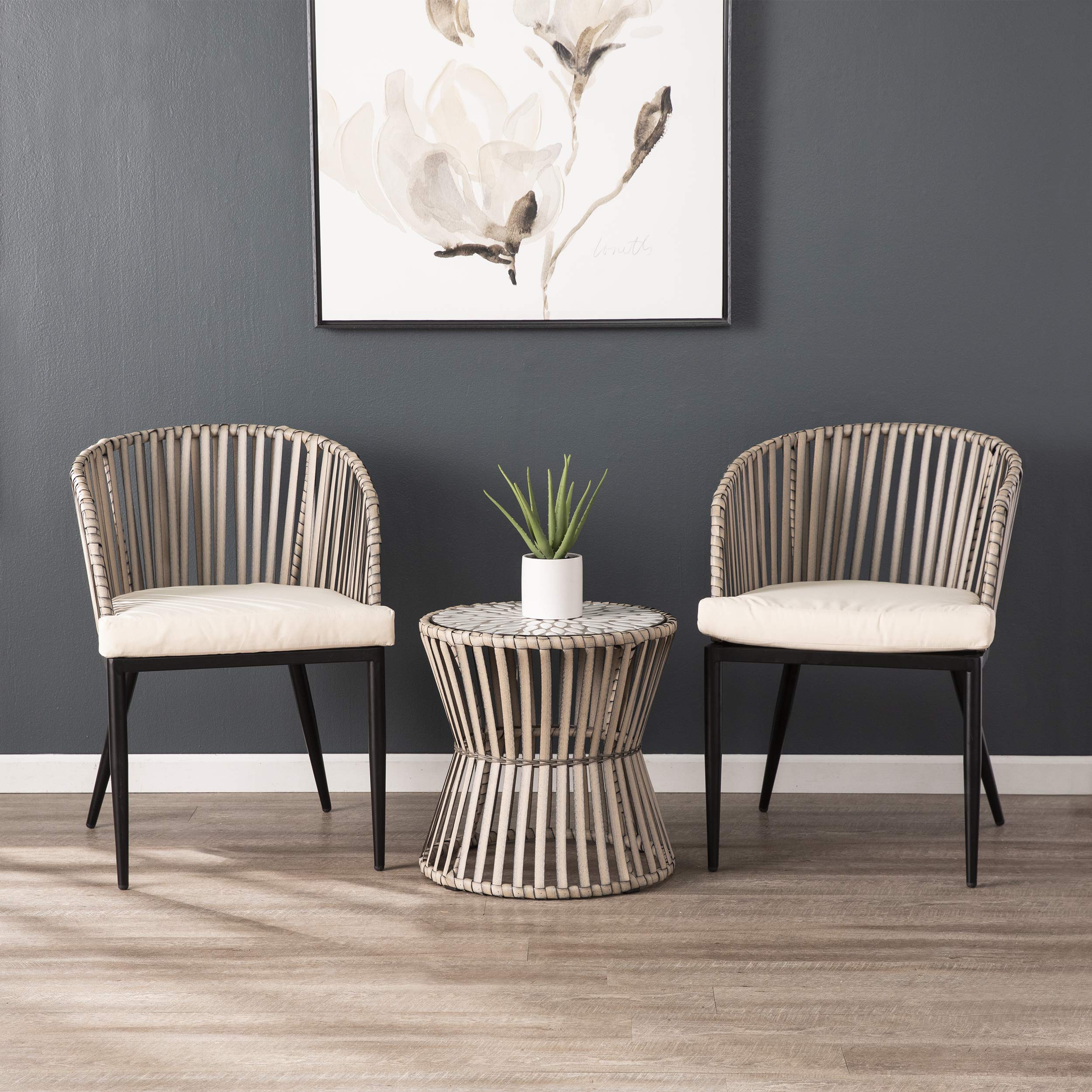 SEI Furniture Melilani Outdoor Patio Chairs Set of 2 - Waterproof Wicker Rattan Lounge Chairs with Cushions, Black & White - Perfect for Backyard, Poolside, Garden, and Deck Relaxation