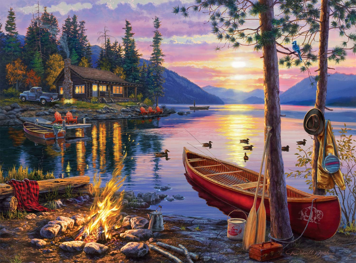 Buffalo Games Darrell Bush Canoe Lake 1000 Piece Jigsaw Puzzle for Adults - Challenging Puzzle Game for Family Game Nights & Relaxation - Finished Size 26.75