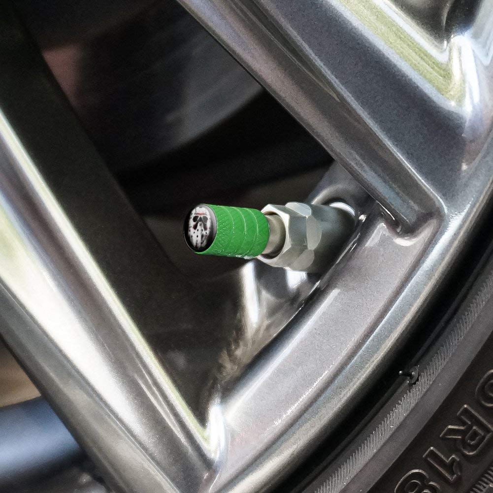 Friday The 13th Jason Mask Aluminum Valve Stem Caps for Car Wheels - Horror Movie Themed Tire Accessories for Halloween & Cosplay