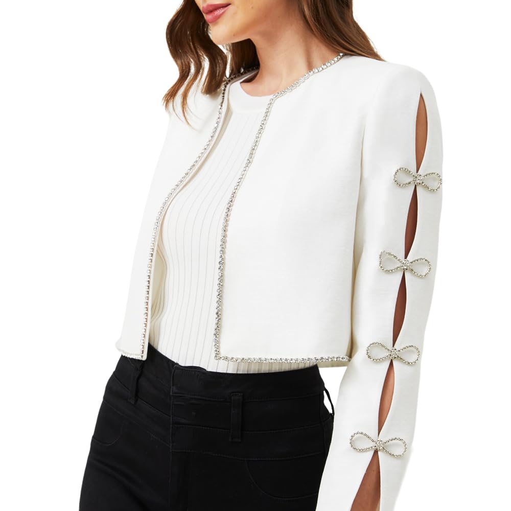 Luxury Women's Crystal Embellished Short Cape Jacket - Elegant Structured Blazer for Weddings, Dinners & Date Nights - Sizes XS to XXXL - Perfect for Formal Events & Evening Outings