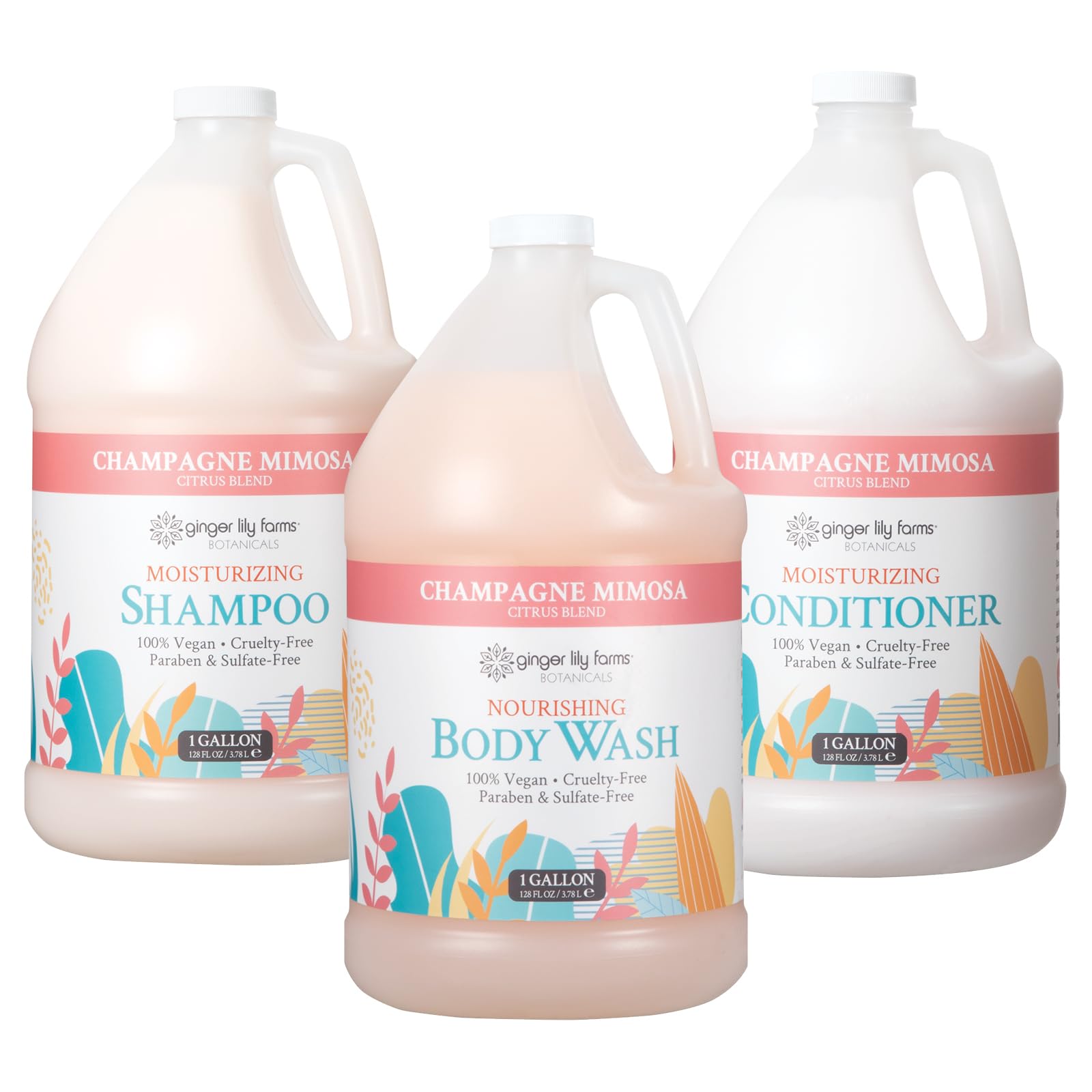 Ginger Lily Farms Botanicals Body Wash Shampoo & Conditioner Set - Champagne Mimosa Scent | Luxurious Bath & Hair Care Gift Set for Women & Men
