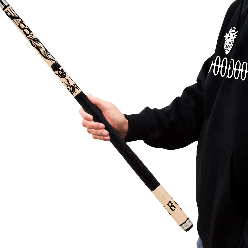 VOODOO Billiards Pool Cue Stick - Premium Bone Handle with Smoking Skull Design - Professional Billiard Accessory for Pool Halls & Home Game Rooms