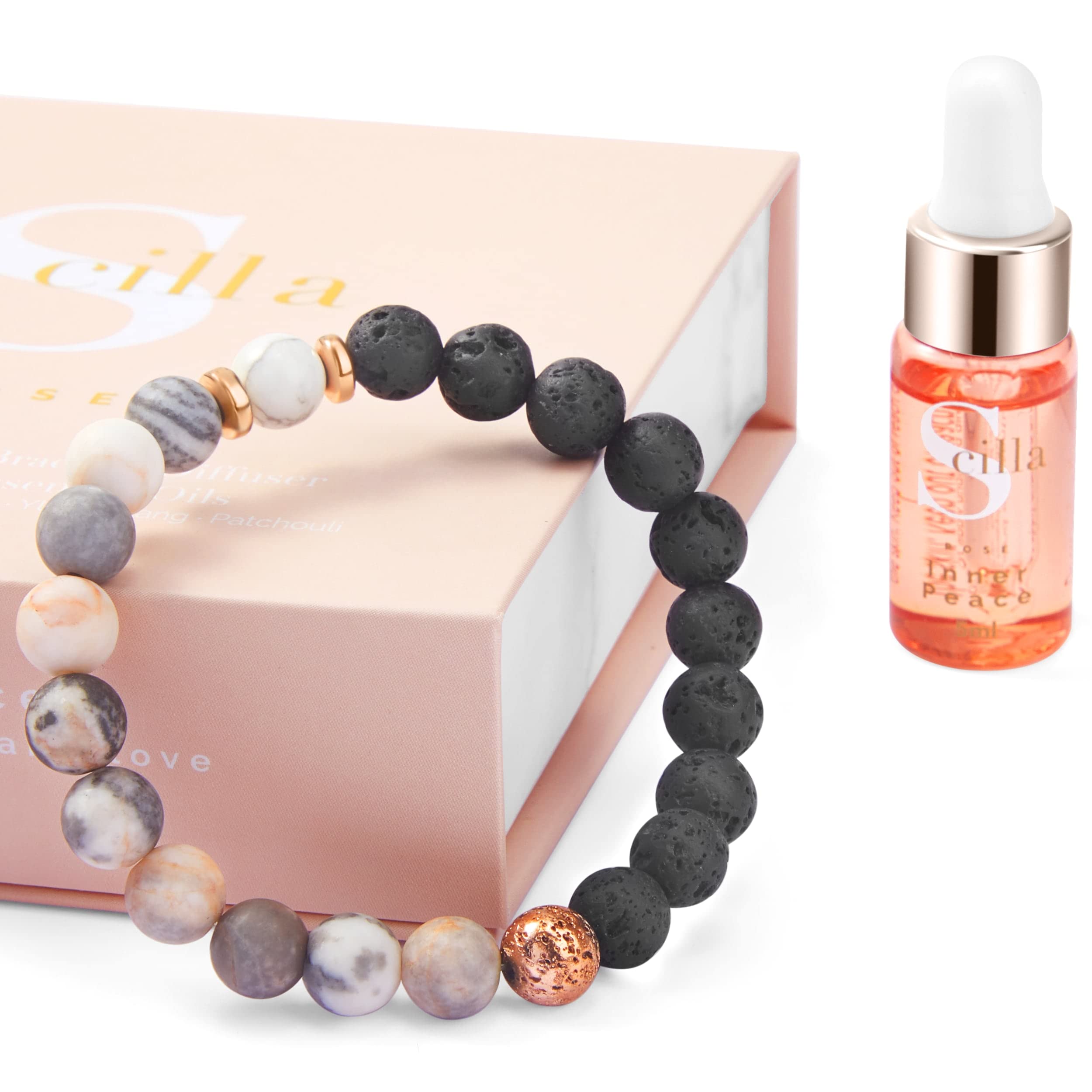 Lava Rock Bracelet with Lavender Essential Oil - Anxiety Relief Bracelet for Women, Genuine Crystal Beaded Chakra Bracelet, Aromatherapy Diffuser for Stress Relief - Perfect for Yoga, Meditation & Spiritual Self Care Gifts (Ideal for Daily Wear, Mindfulness Practice & Relaxation)